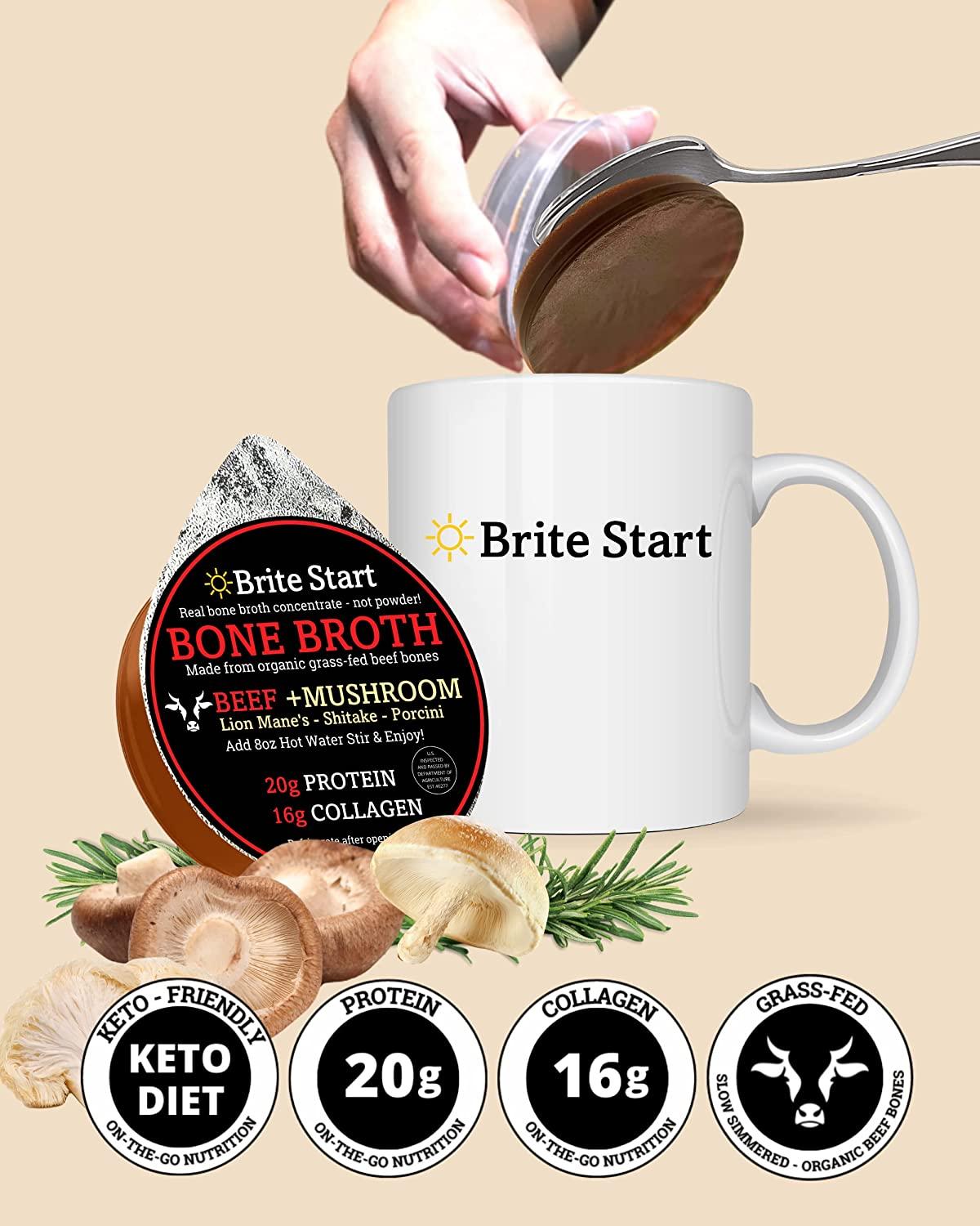 Brite Start Bone Broth Variety Pack 4 Count Keto Friendly Concentrate With 16g Collagen