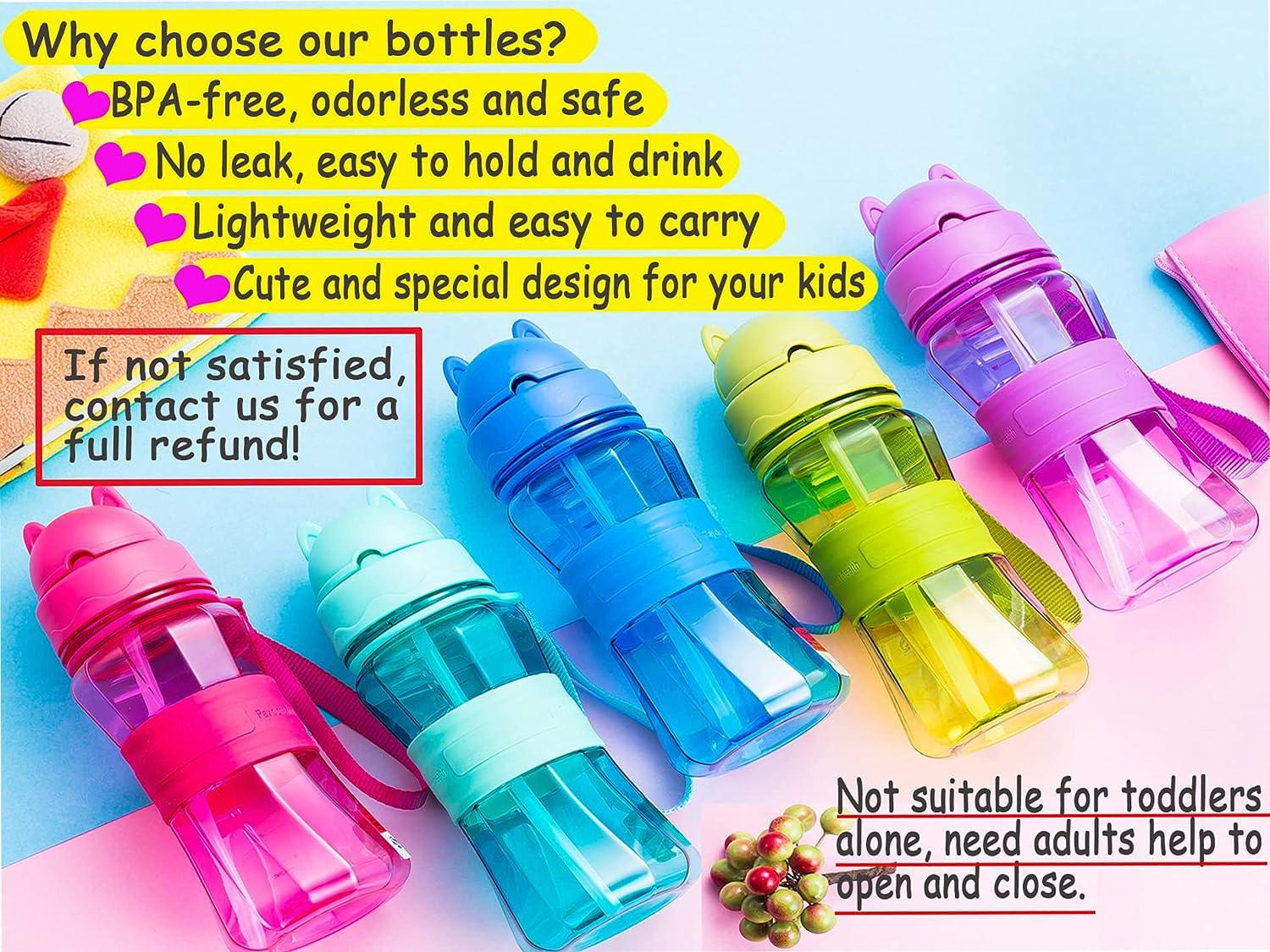 Ecteco Water Bottle For Kids Teens With Straw Strap 12Oz Children Sized  Leak Proof Bpa Free Tritan Drinking Bottles For Boys Gir
