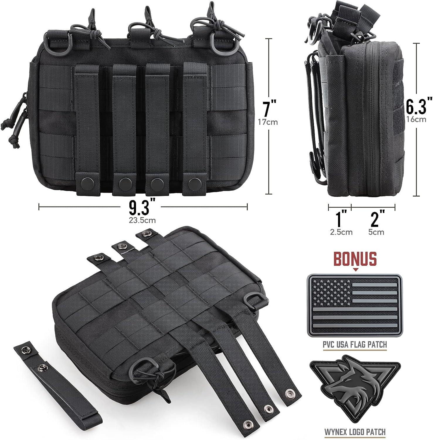 WYNEX Tactical Mag Admin Pouch, Molle Utility Tool Pouch Medical EMT  Organizer with Triple Stacker Magazine Holder for M4 M16 Patch Included  Black