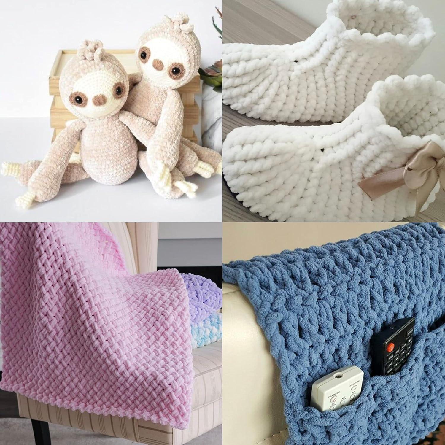  Sensy Velvet Yarn for Crocheting, Baby Blanket Yarn, Chenille  Yarn, Amigurumi Yarn, 3.5 oz, 132 Yards, Gauge 5 Bulky (White)