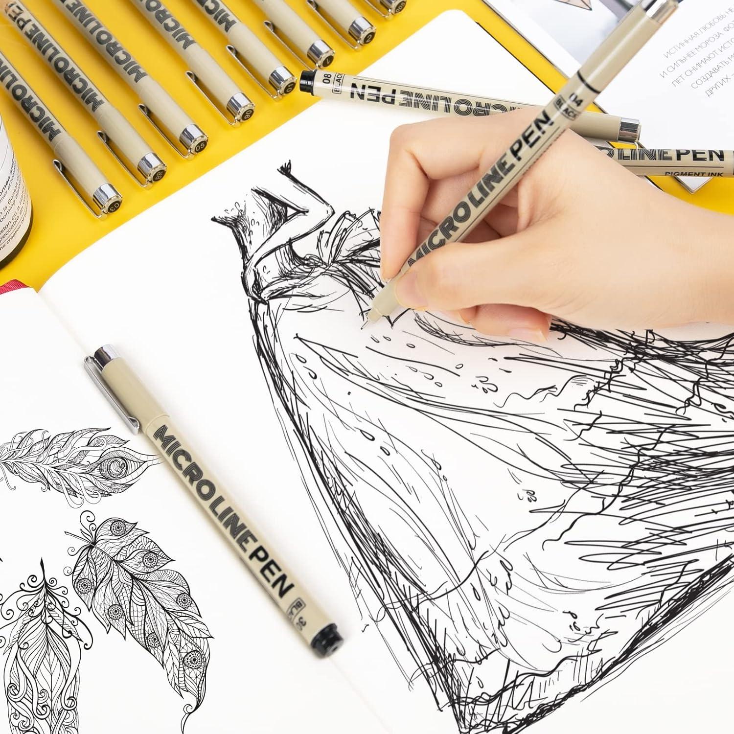 Cobee® 12 Tips Size Drawing Pens, Black Fineliner Art Pen Waterproof Ink  Micro Pen Sketch Pens Anime Pens Calligraphy Pens for Artists Art Supplies