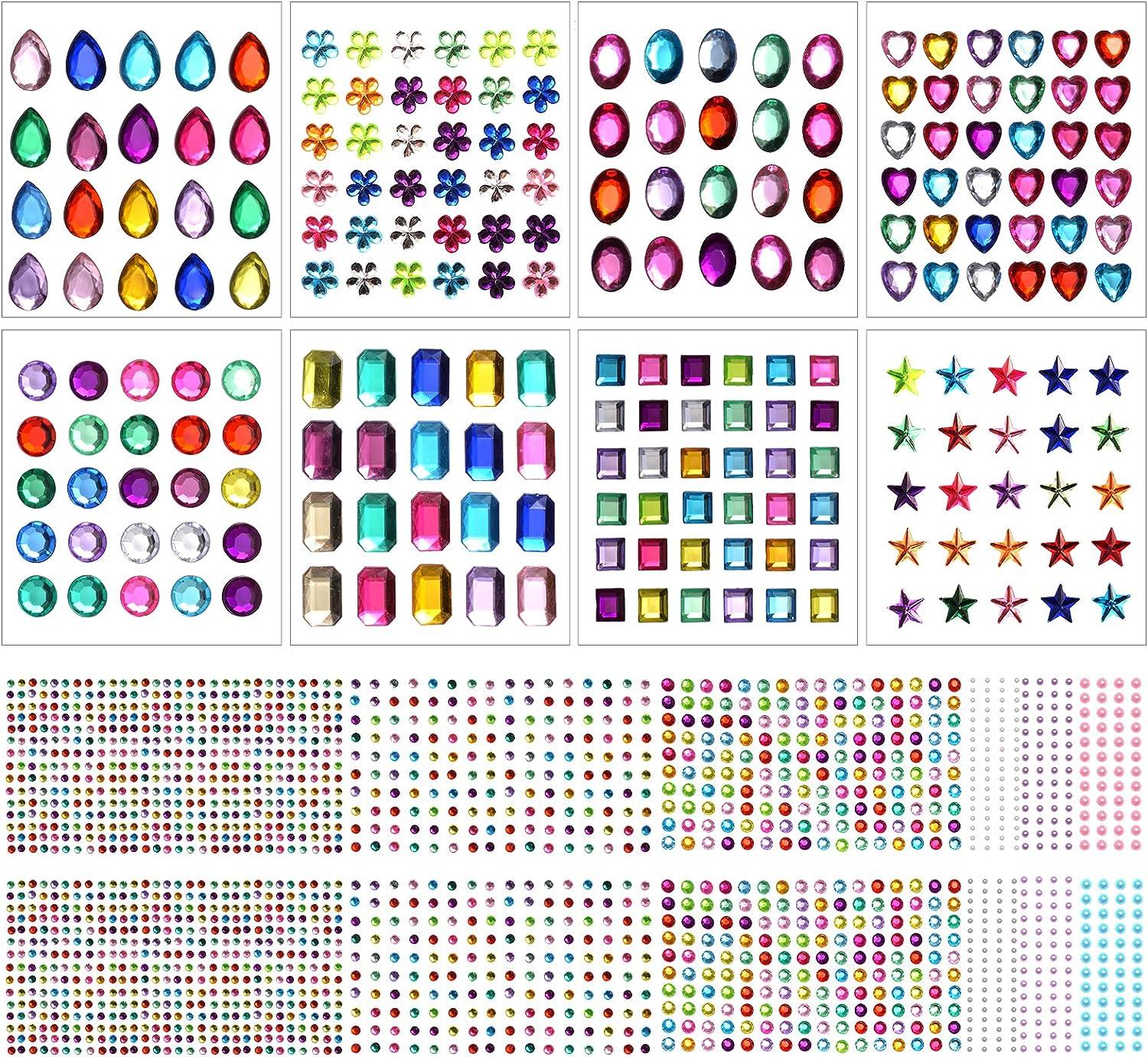 2102pcs Gems Stickers Self Adhesive Gems for Crafts Bling Rhinestones for  Crafts Assorted Shapes Jewels Rhinestones Stickers Muticolor Colorful