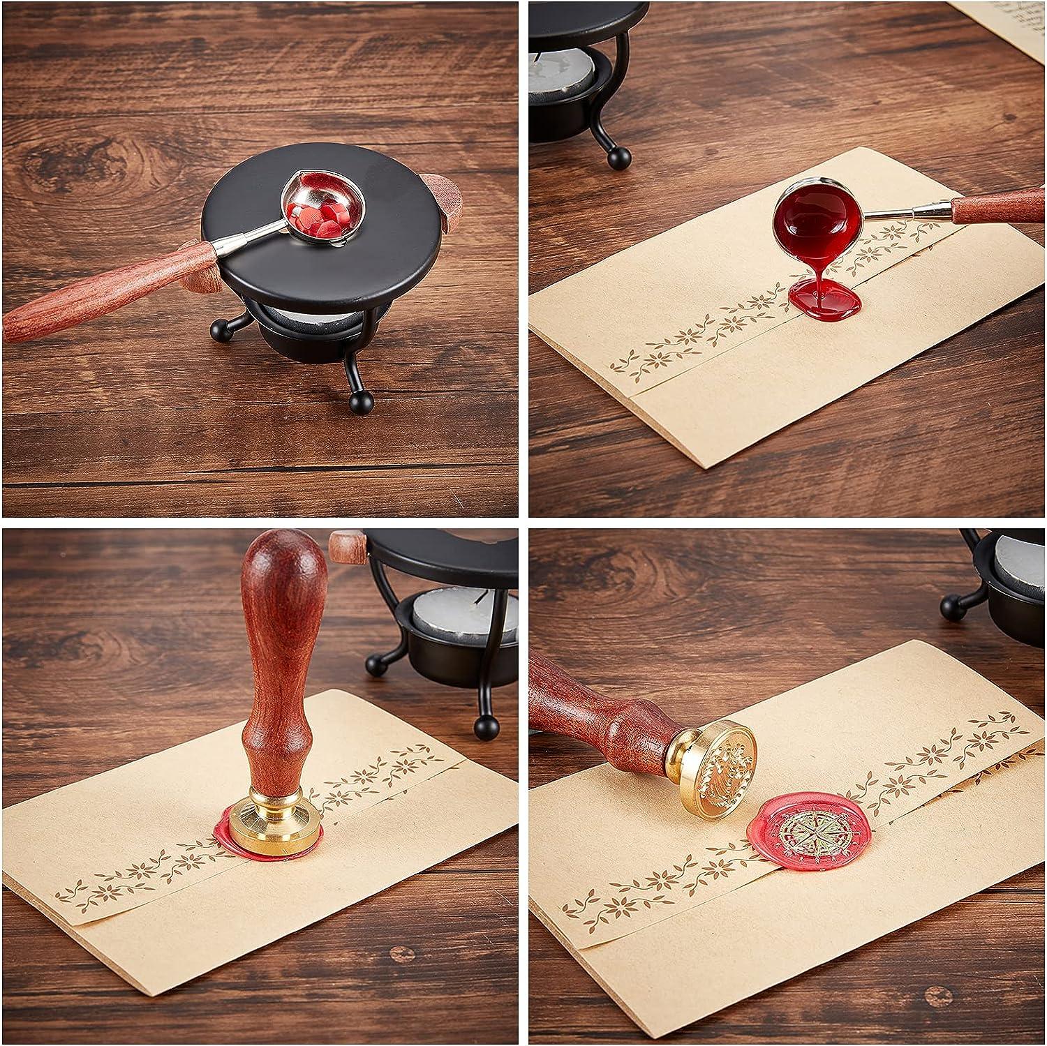 CRASPIRE Wax Seal Stamp Set, 6 Pieces Vintage Sealing Wax Stamps Copper  Seals 2 Wooden Handle, Wax Stamp Kit for Wedding Invitations Cards  Envelopes