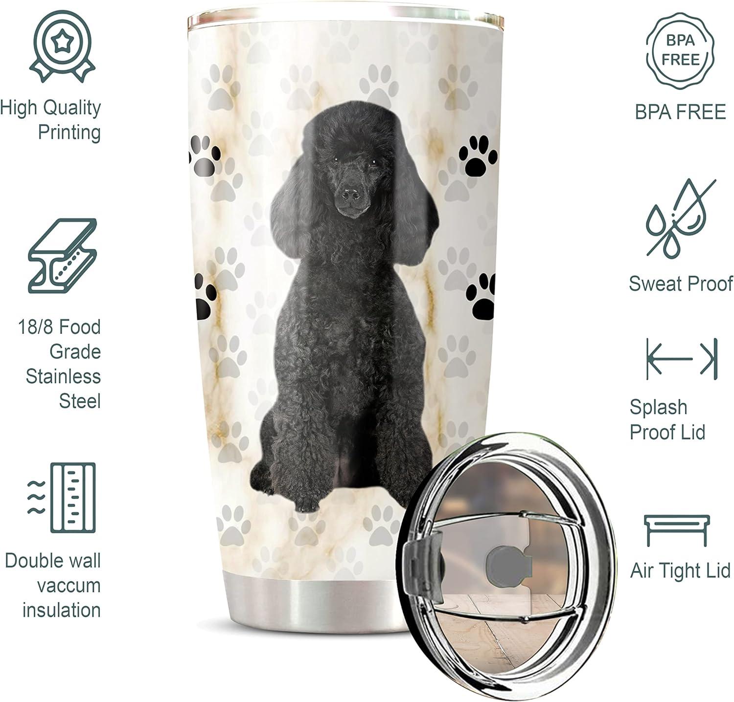 CHICKOR Poodle Tumbler - Black Poodle Travel Mugs For Dog Lovers Dog Print  Cups Dishwasher Safe Tumbler Thermos Cups For Hot And Cold Drinks Dog Print  Pattern Seamless Thermos Tumbler Tumbler Dog