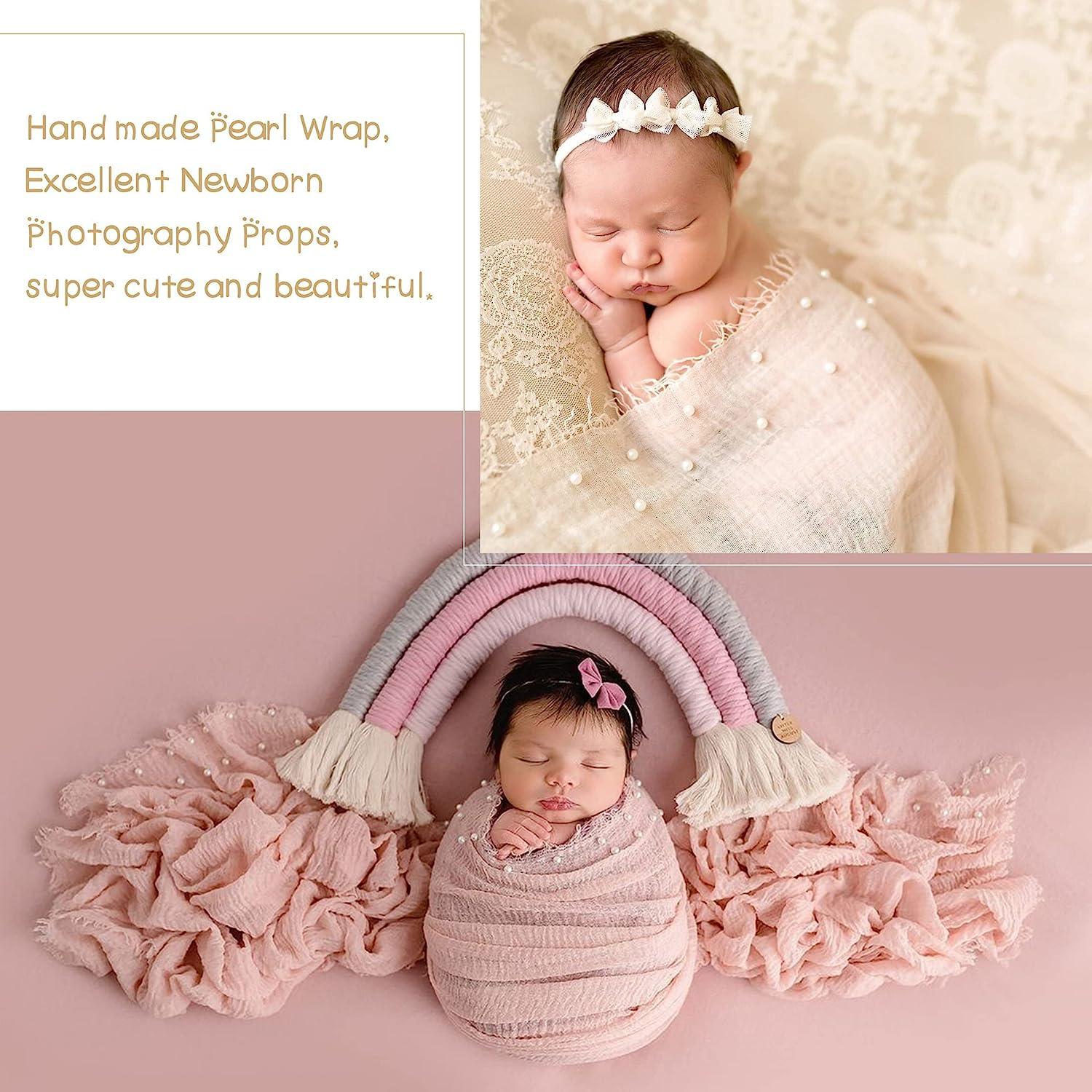  Giggle Angel Newborn Baby Photography Props Baby Photo Wrap  Blanket for Baby Girl Pearl Decor Wrap Set with Headband : Baby