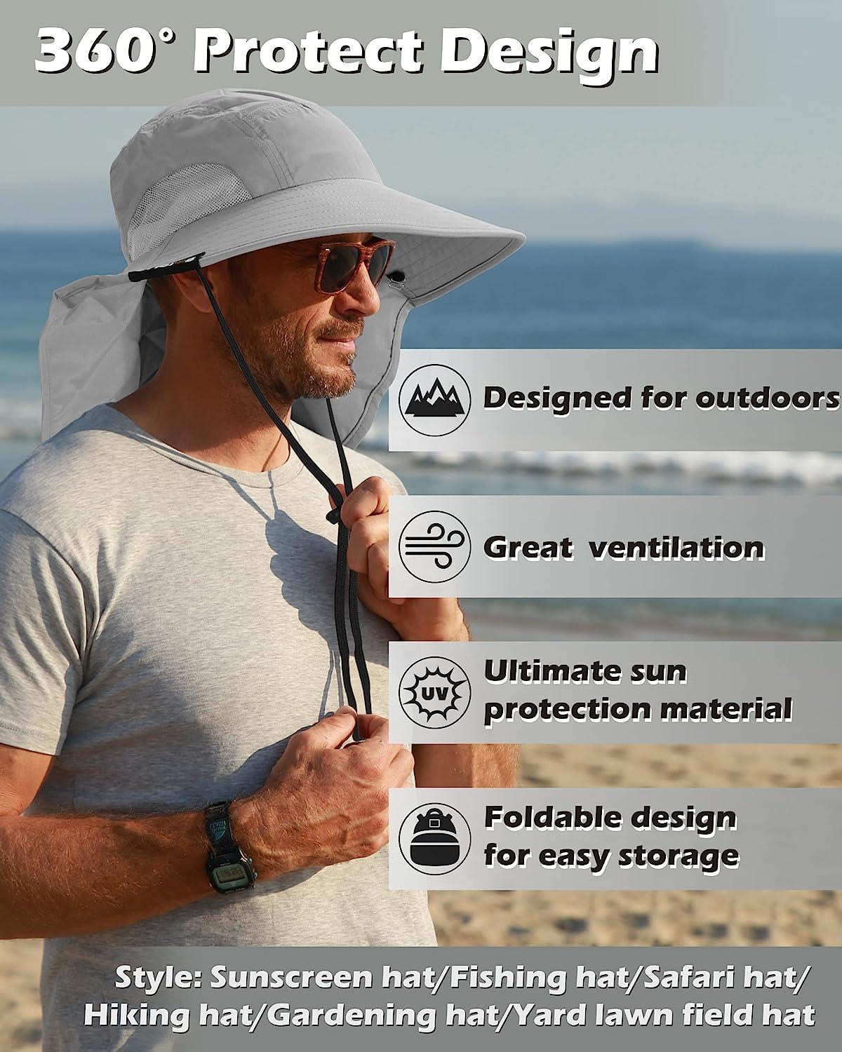 Outdoor Sun Hat For Men With Uv Protection Safari Cap Wide Brim Fishing Hat  With Neck Flap1pcbrown