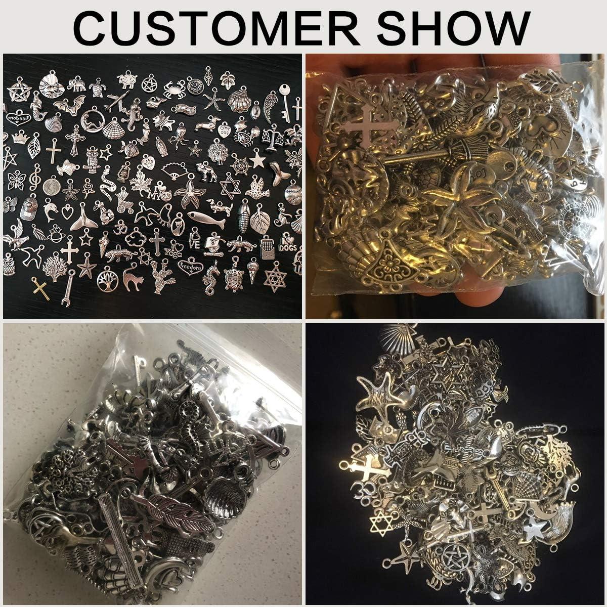 YUEAON 300pcs bulk lots charms for jewelry making supplies kit craft  accessories bracelet necklace pendant earring keychain tibetan silver  wholesale