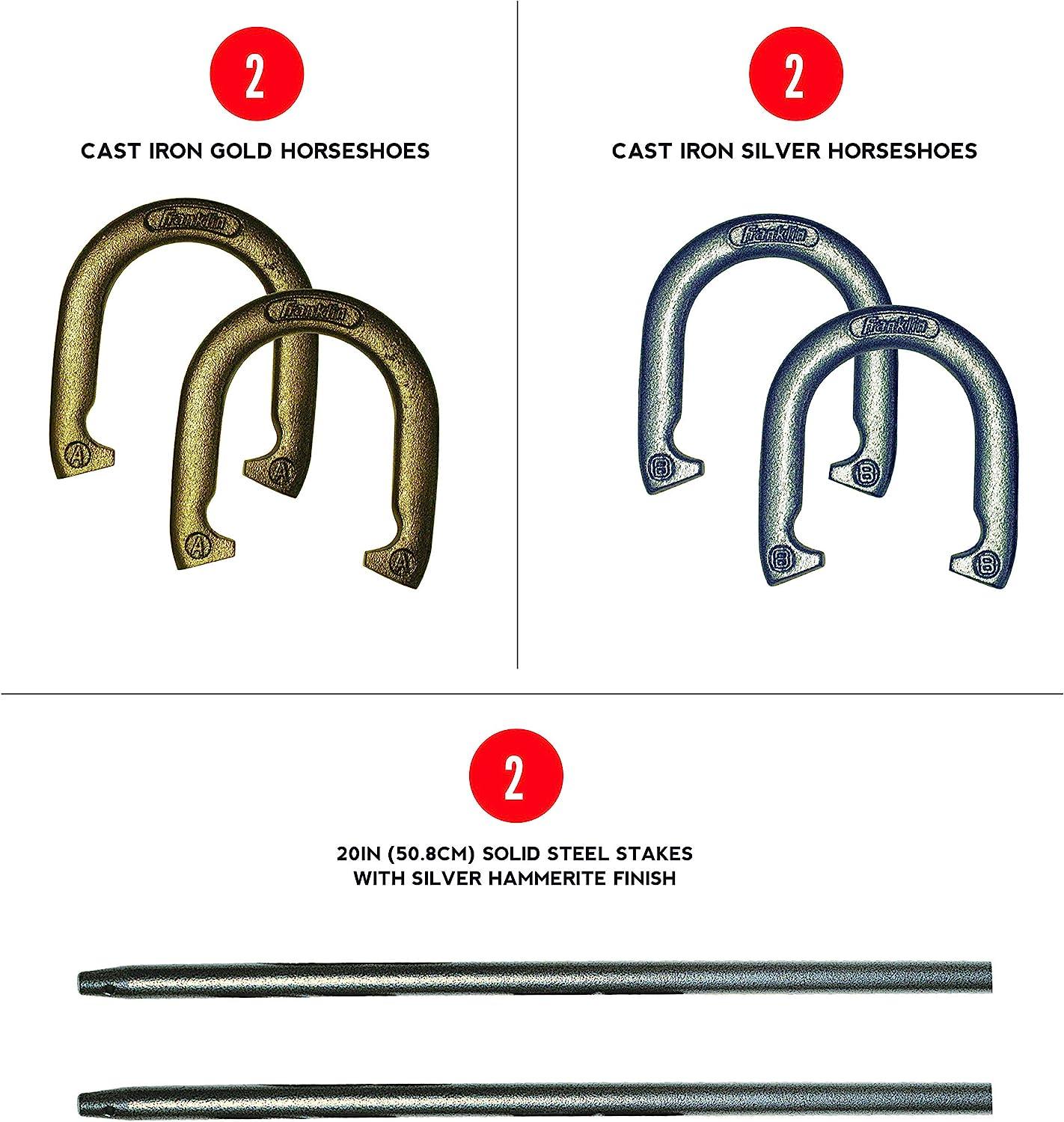 Franklin Sports Horseshoes Sets - Metal Horseshoe Game Sets for Adults +  Kids - Official Weight Steel Horseshoes - Beach + Lawn Horseshoes Sets -  Sets Include (4) Horseshoes and (2) Ground Stakes Starter