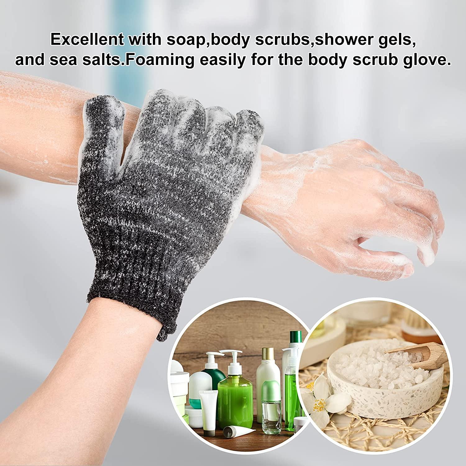 Exfoliating Bath Gloves for Shower - Bamboo Charcoal Bath Gloves for Shower,  Spa, Massage, Body Scrubs, Remove Dead Skin, Deep Cleaning Black White