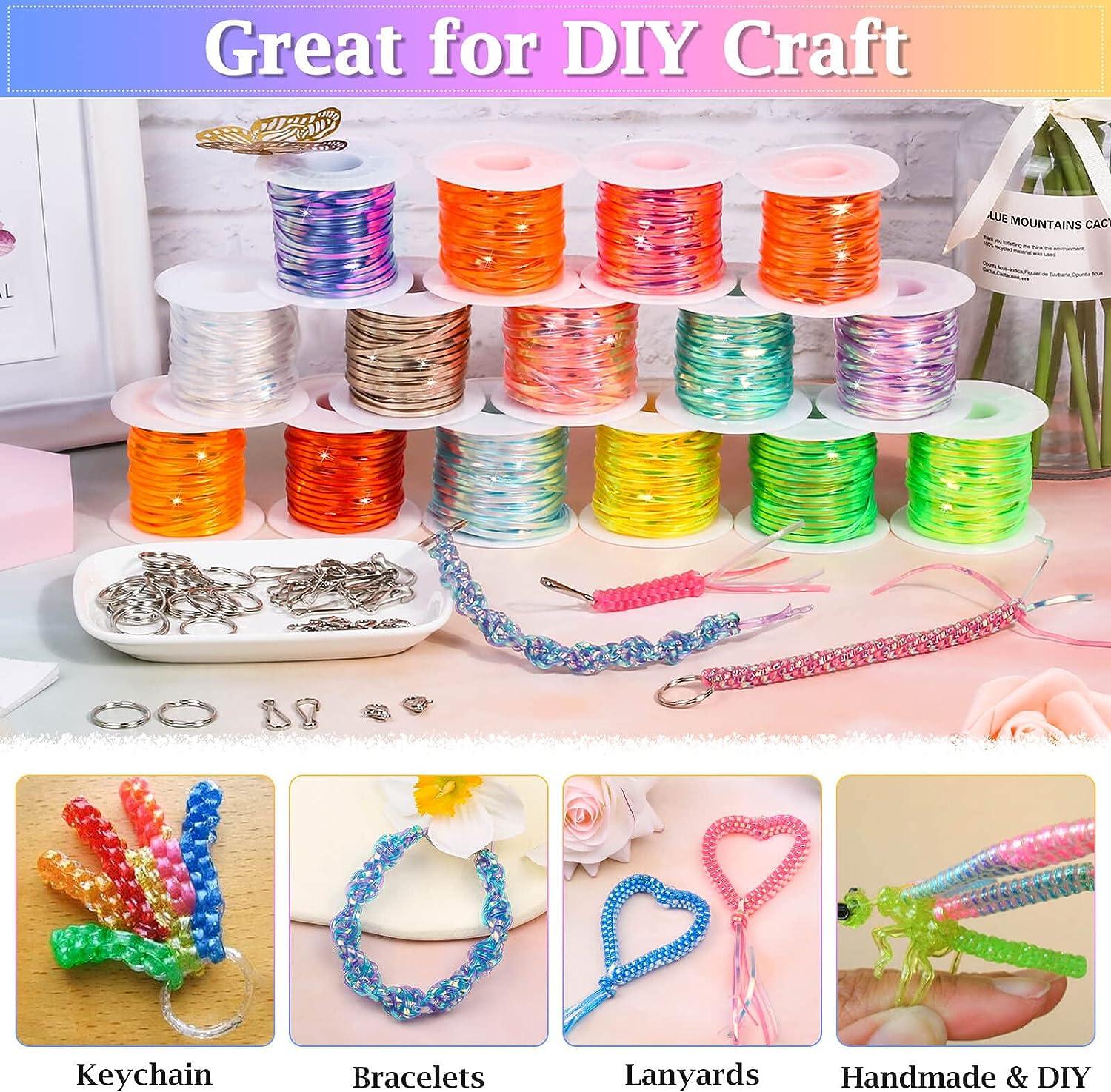 cridoz Lanyard String Kit, Boondoggle String with 25 Rolls Plastic Lacing  Cord and 50Pcs Keychain Lanyard Accessories, Gimp String Lanyard Weaving  Kit