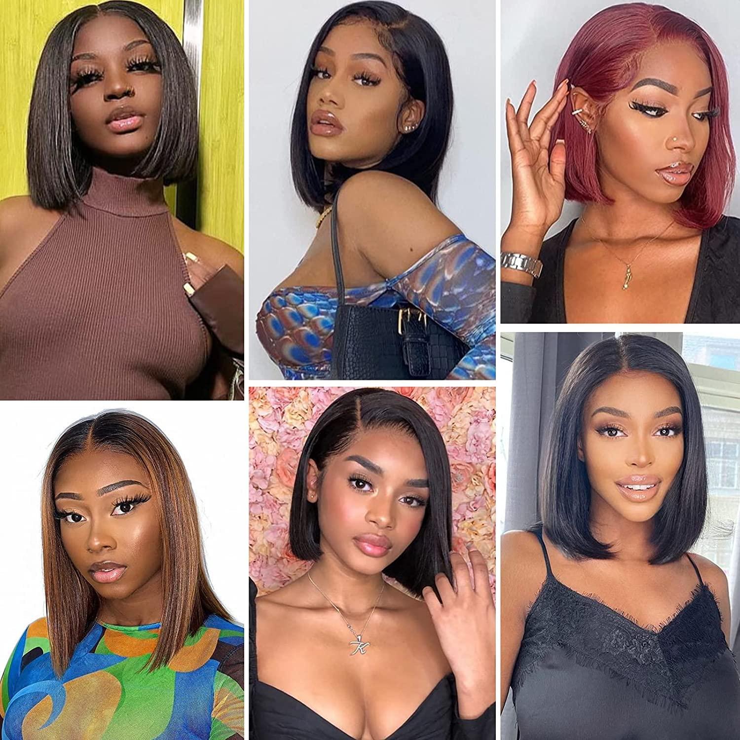 Glueless Wigs Human Hair Pre Plucked with Baby Hair Bob Wig Human Hair Wear  and Go Glueless Wig for Beginners 180% Density Deep Wave Lace Front Wigs  Human Hair 16 Inches Natural
