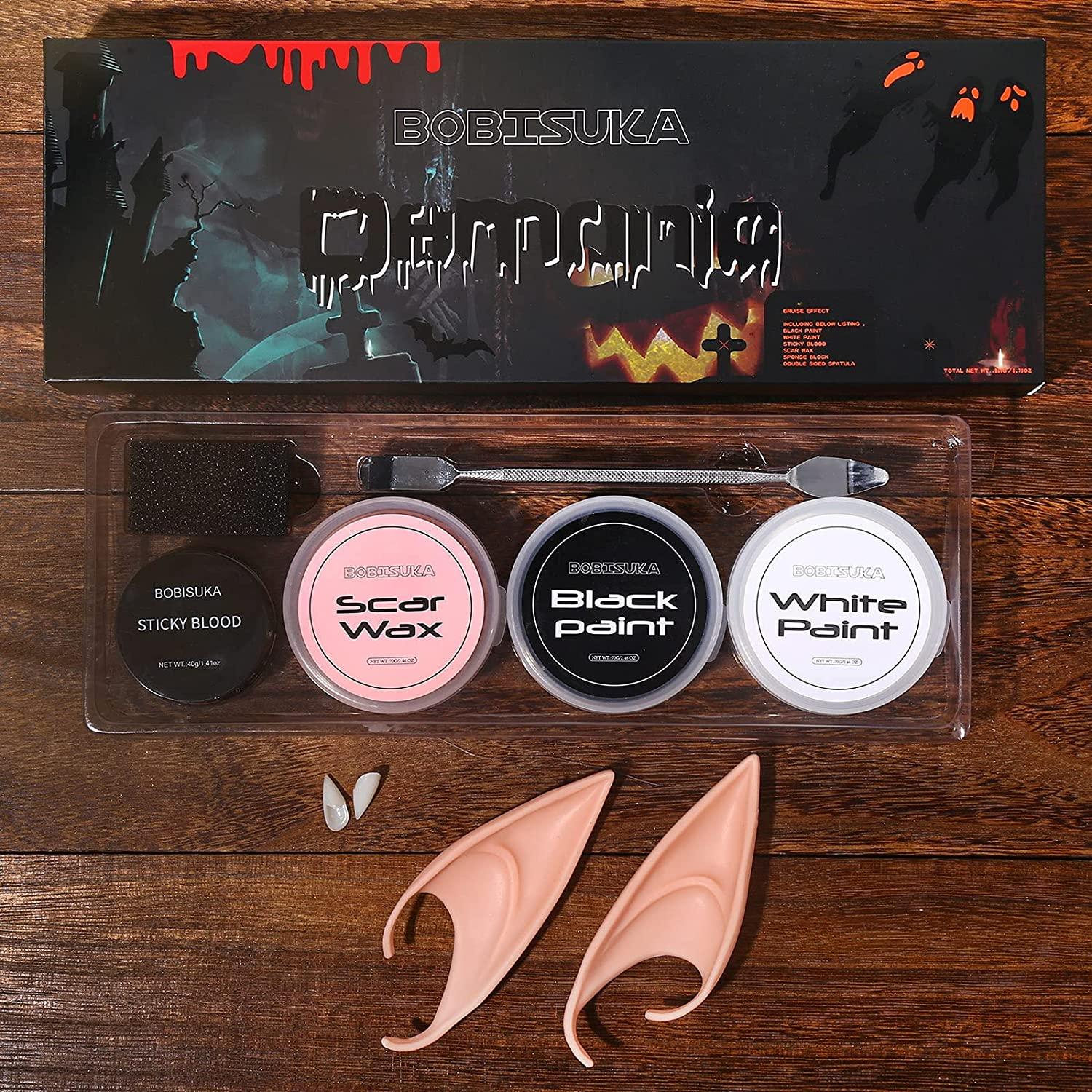  BOBISUKA Demonic Special Effects SFX Halloween Makeup Kit - 5  Colors Bruise Makeup Face Body Painting Palette + Scar Wax with Spatula  Tool + Fake Blood Splatter Spray + Fake