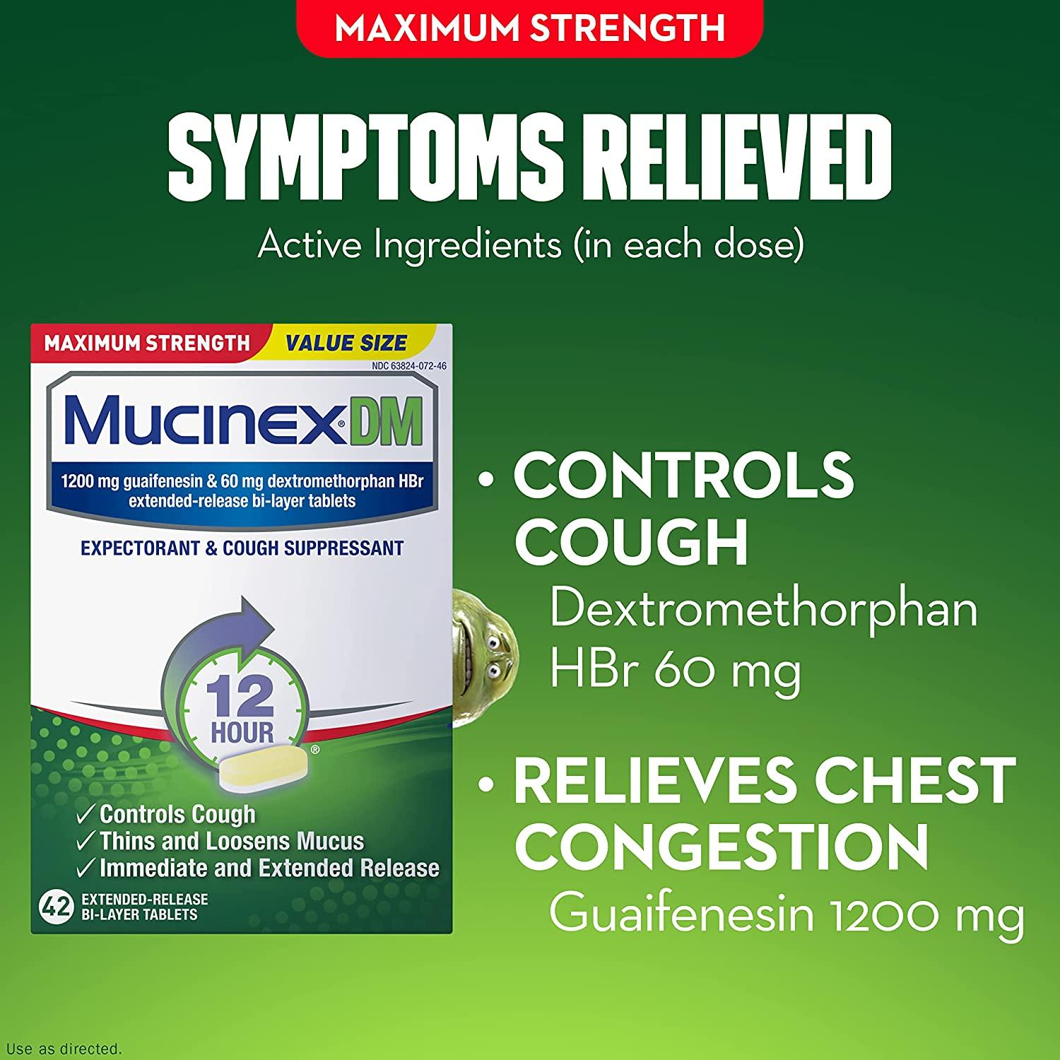 Cough Suppressant And Expectorant Mucinex Dm Maximum Strength 12 Hourtablets 42ct 1200 Mg