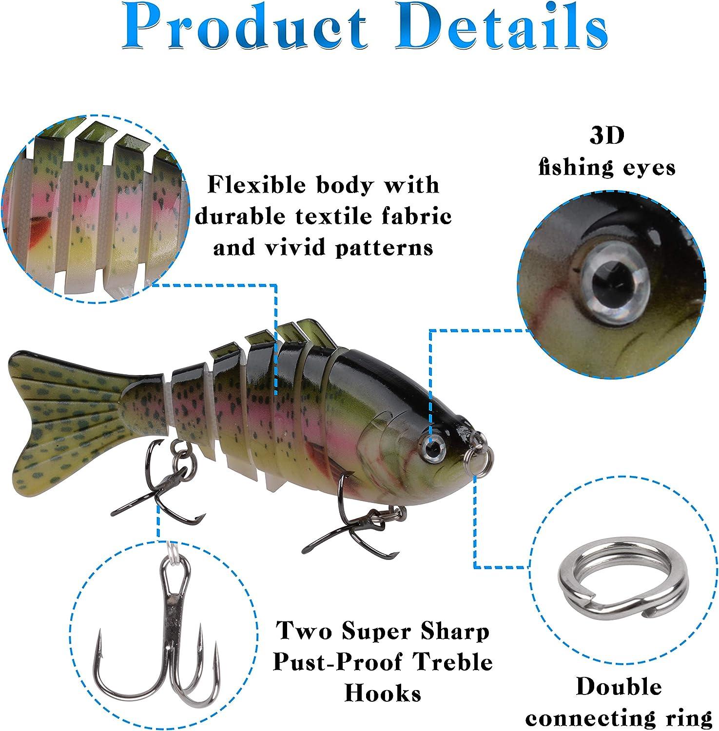 2 Packs 10cm/20g 6-Segment Bait Lure Hard Lure Fishing Bass Lure Multi  Jointed Artificial Bait Lifelike Trout Swimbait Hard Crankbait Treble Hooks