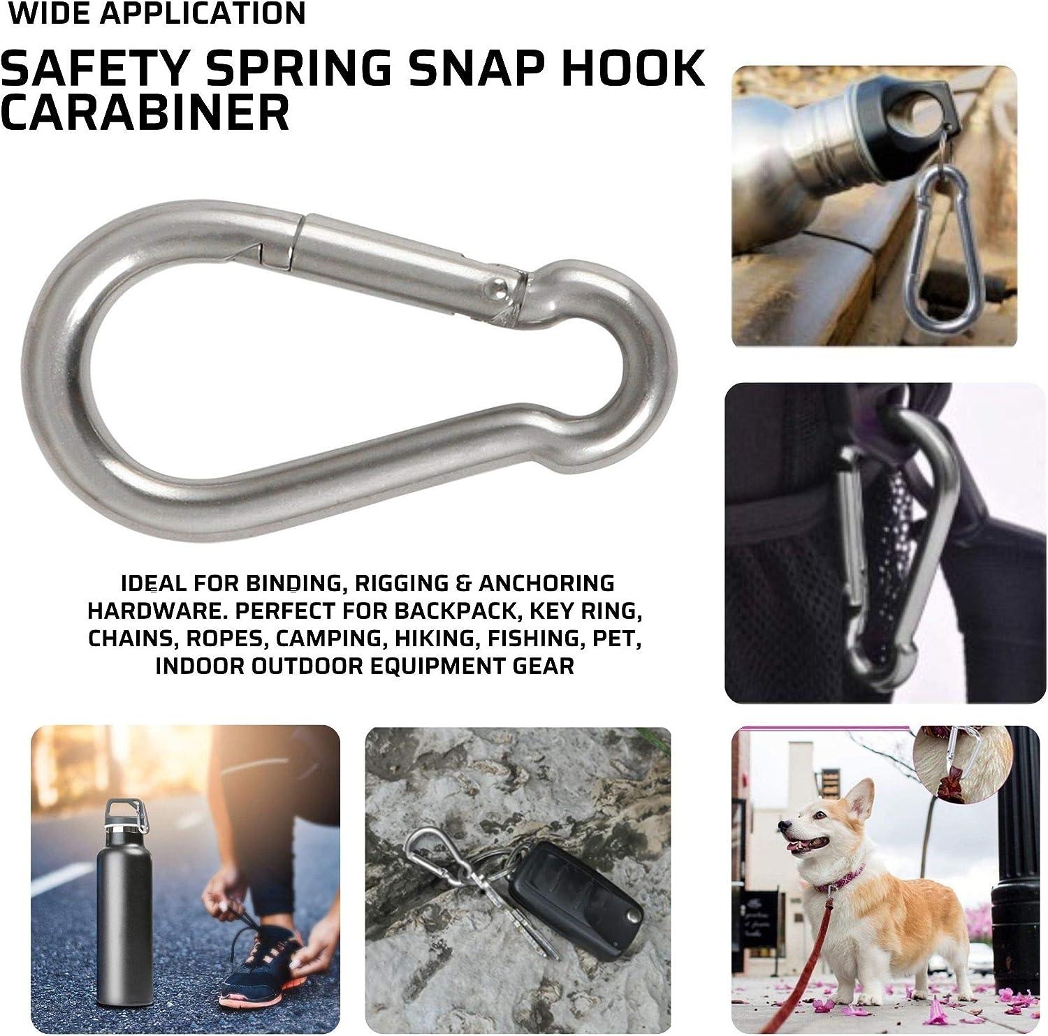 6 Pack of 2 1/4 Inches Stainless Steel Safety Spring Snap Hook Carabiner,  Multi-Purpose Heavy Duty Stainless Steel Carabiner Clips for Keys Swing Set  Camping Fishing Hiking Traveling