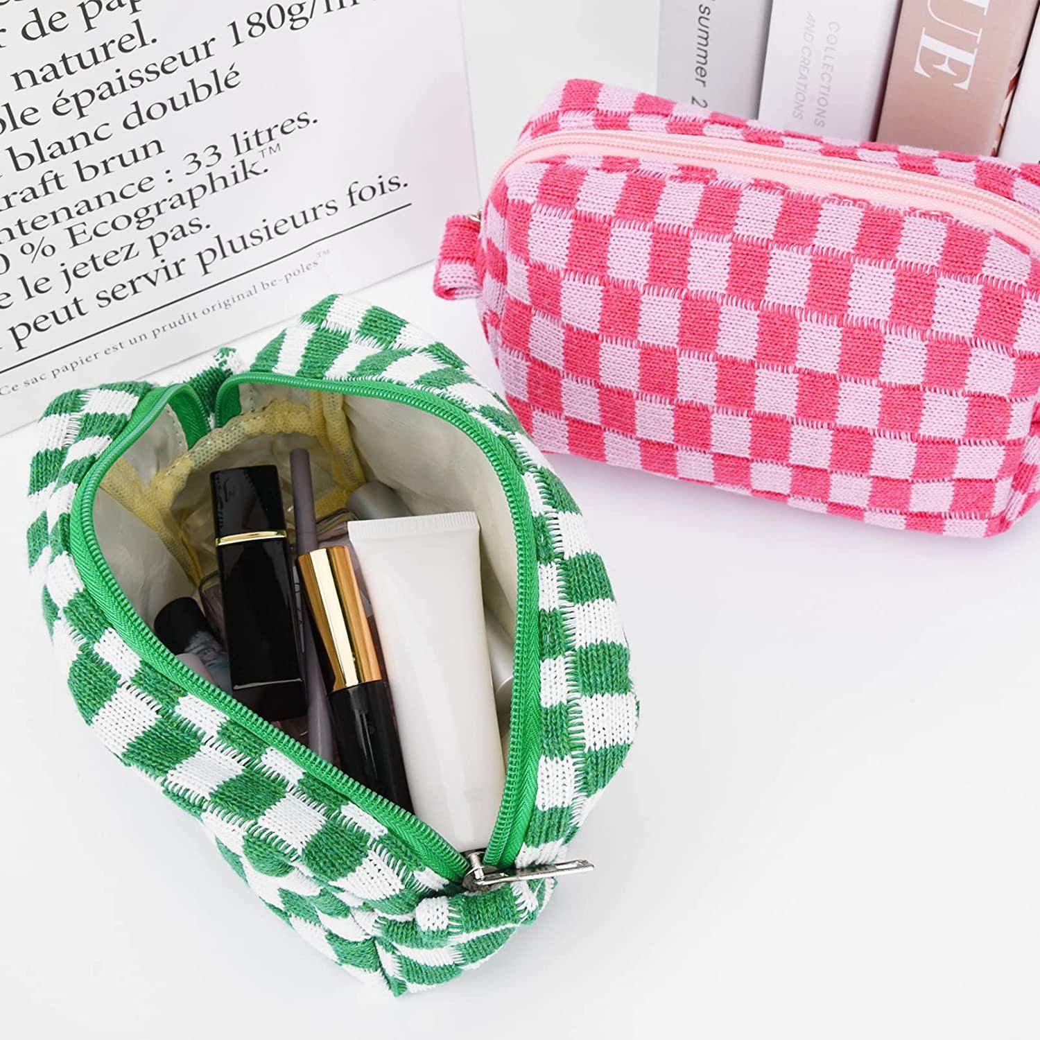checkered makeup bag —, SEA OF ROSES