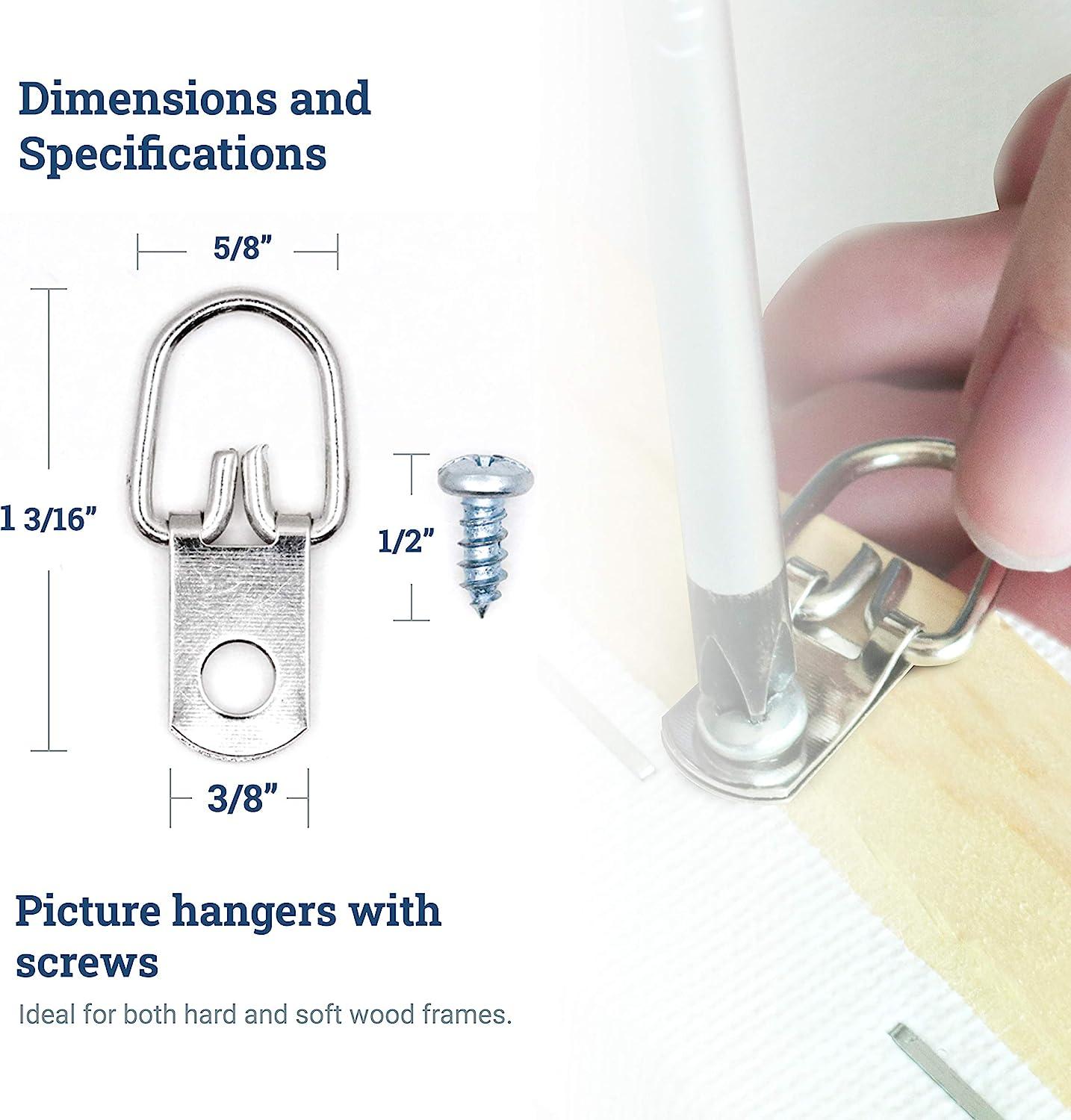 D Ring Picture Hangers with Screws - 100 Pack - Bulk D Rings - Pro Quality d -Rings - Picture Hang Solutions
