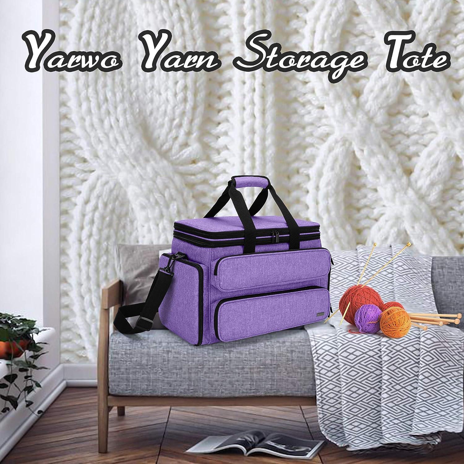 YARWO Knitting Yarn Bag, Portable Crochet Storage Tote with Double