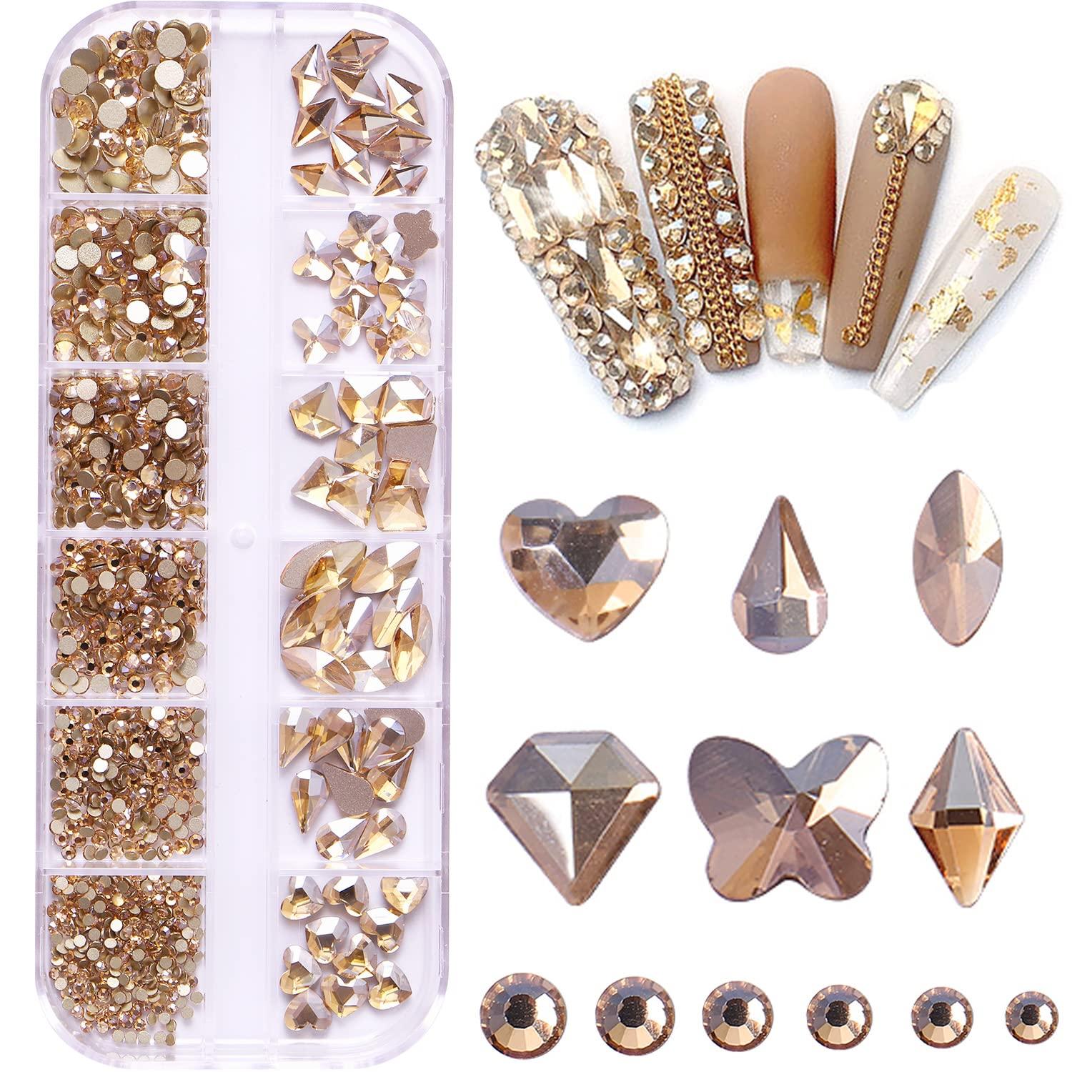 Nail Rhinestones Kit 9080PCS Flatback Rhinestones for Nail Crystals  Decoration Nail Hearts Multi Shapes Mix Size and Metal Beads Pearl Gold  Silver