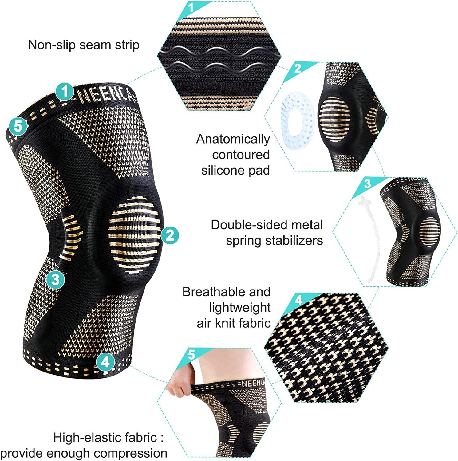 NEENCA Copper Knee Brace, Professional Knee Support with Patella Gel Pad &  Side Stabilizers, Plus Size Compression Sleeves for Knee Pain, Sports,  Workout, Arthritis, ACL, Joint Pain Relief - Single Large