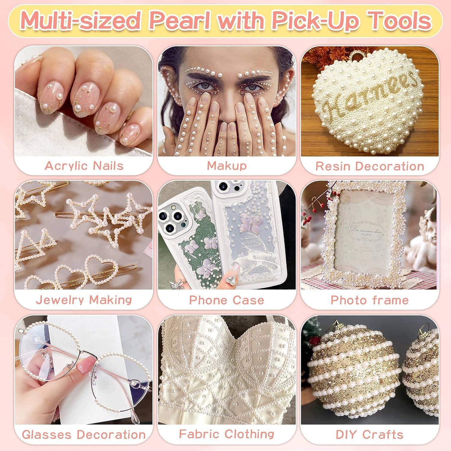 Makandup 6000 Pcs Nail Pearls for Nails Art,Gold Half Pearls for  Crafts,Flatback Pearls for Face Eyes Makeup,Round Flat Back Pearl for  Charms DIY