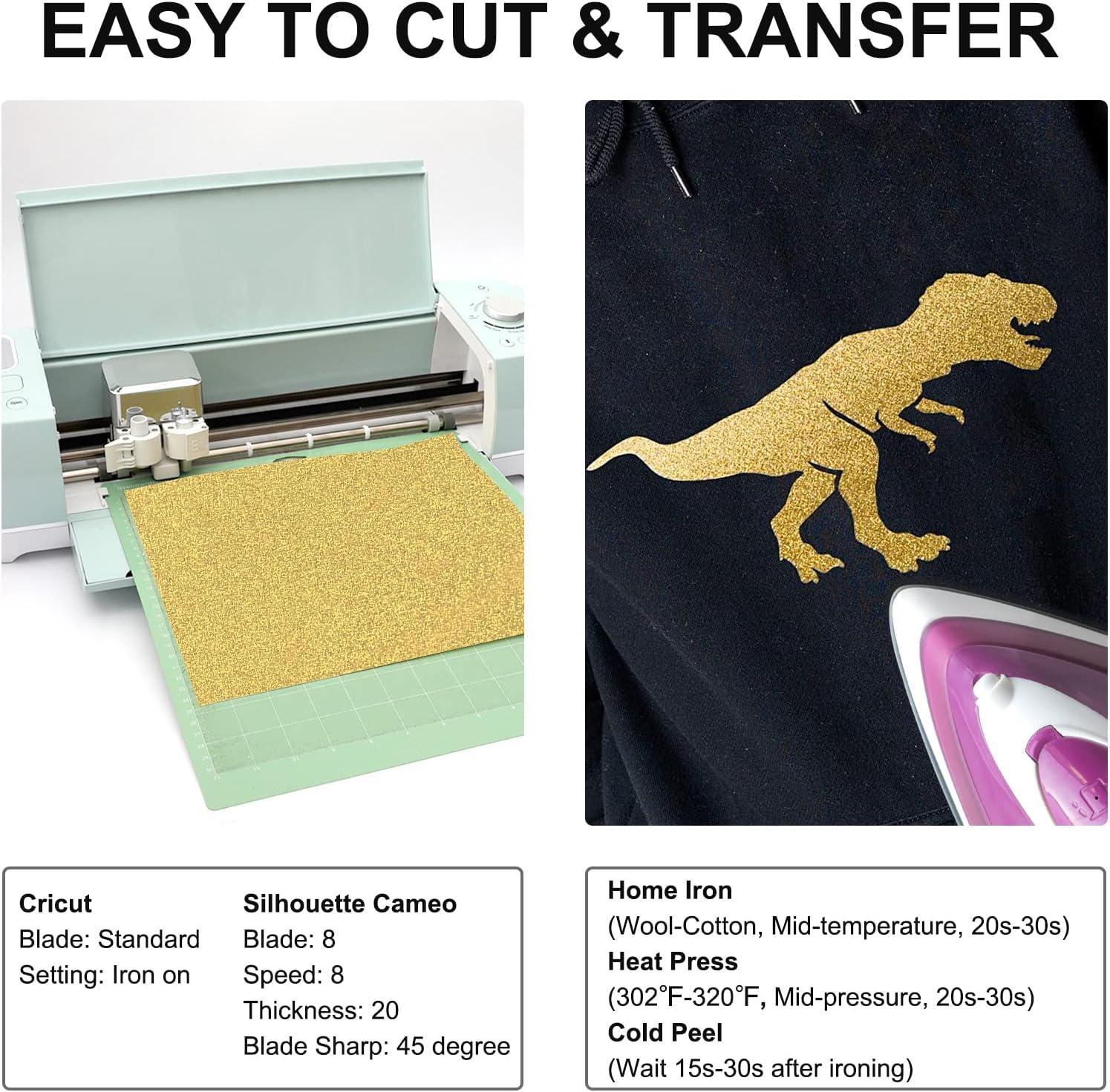 Gold Glitter Heat Transfer Vinyl Roll - 12in x 10ft, Gold Glitter Iron on HTV Vinyl for Shirts
