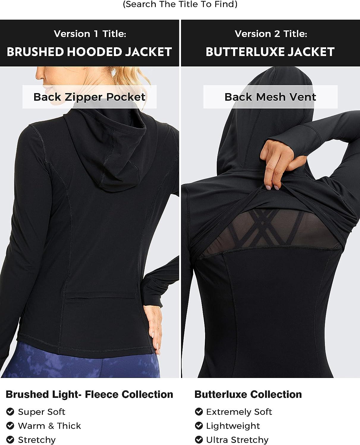 CRZ YOGA Women's Cotton Hoodies Sport Full Zip Hooded Jackets Workout  Sweatshirt with Thumbholes