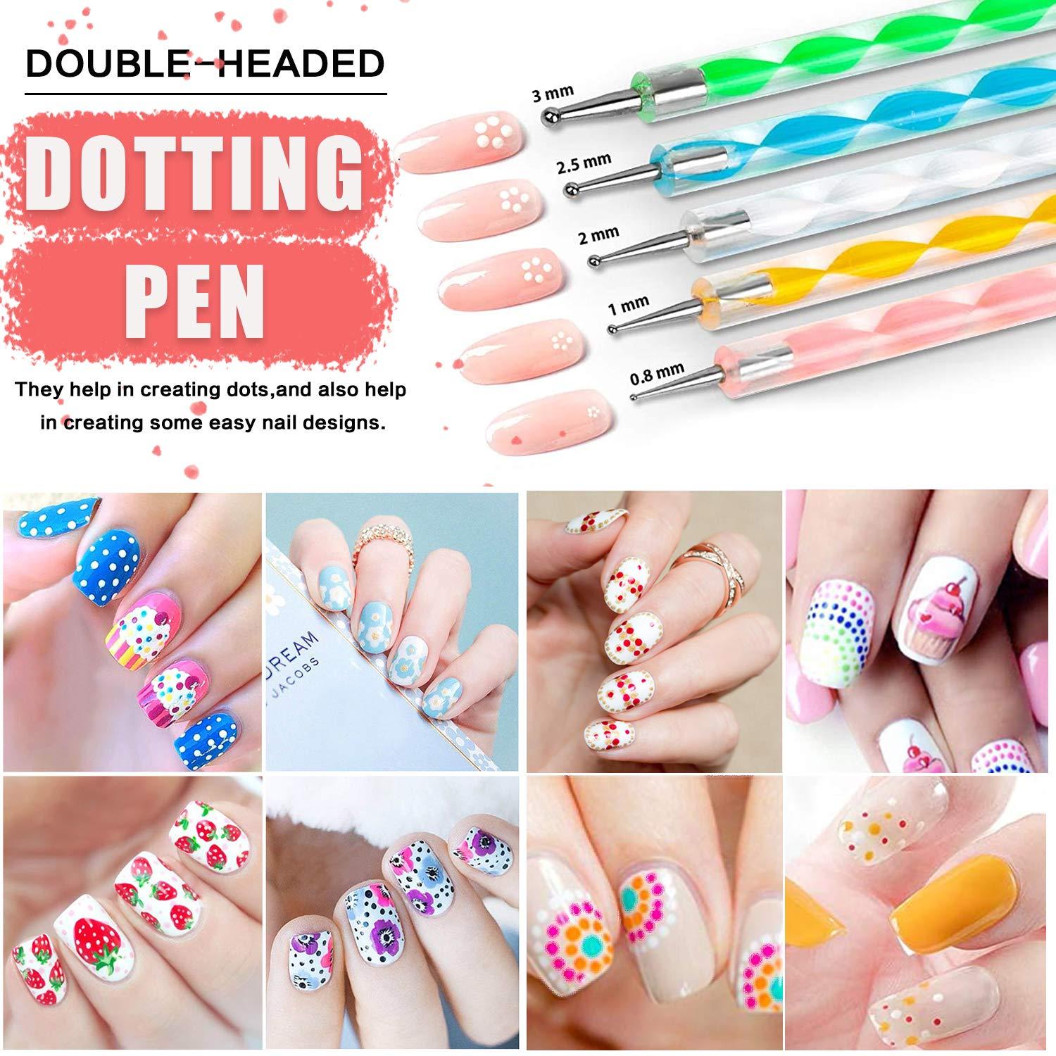 5pcs 2 Way Dotting Pen Marbleizing Tool Nail Art Design Dot Paint Tools  Sets US | eBay
