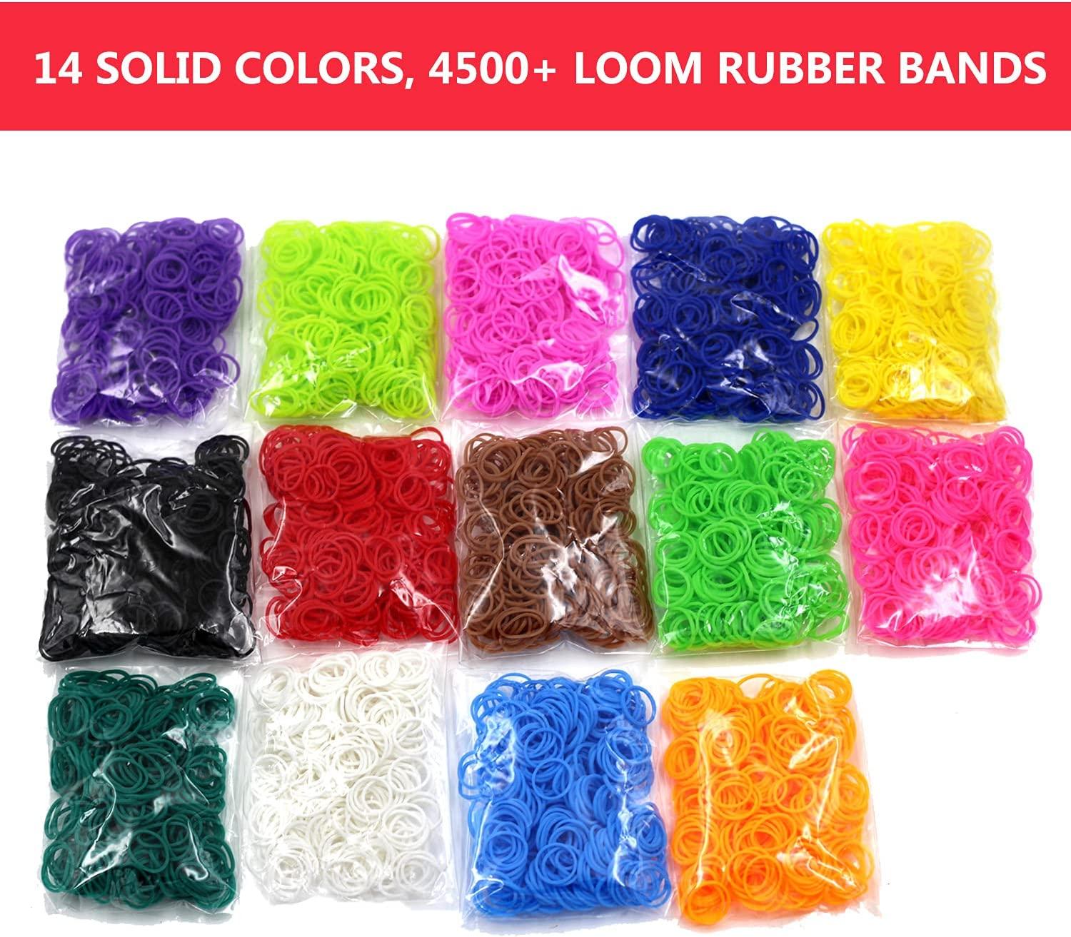 4860+ Loom Rubber Bands Refill Set: 14 Solid Colors 4500 Loom Bands+300  S-Clips+55 Pony Beads, Loom Bracelet Making Kit for Weaving Craft, Boy&Girl