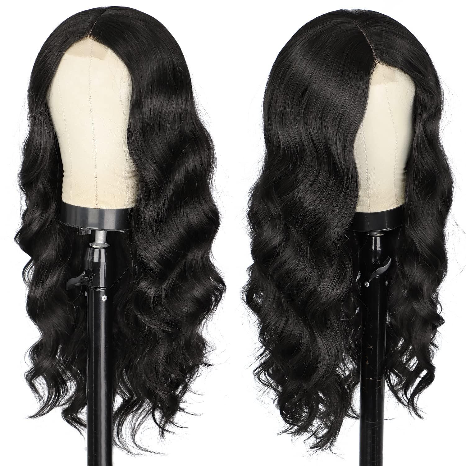Aisaide Long Wavy Body Wave U Part Wigs for Black Women Synthetic U Part Wig  Body WaveHalf Wig Black Wavy U Part Curly Wig Loose Deep Wave Wigs None  Lace Front Wig