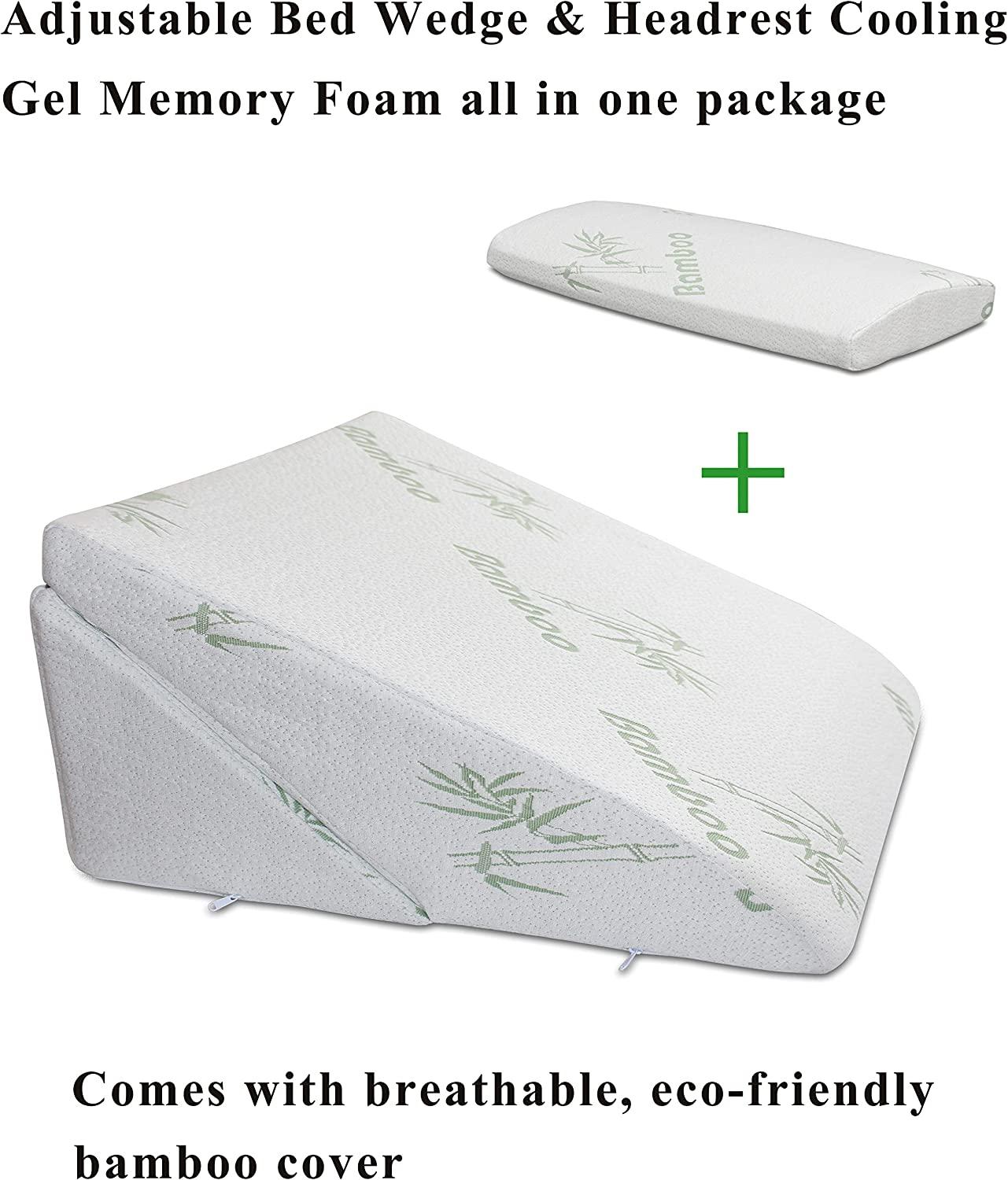 Bed Wedge Pillow - Adjustable Folding Cooling Gel Memory Foam Incline ...