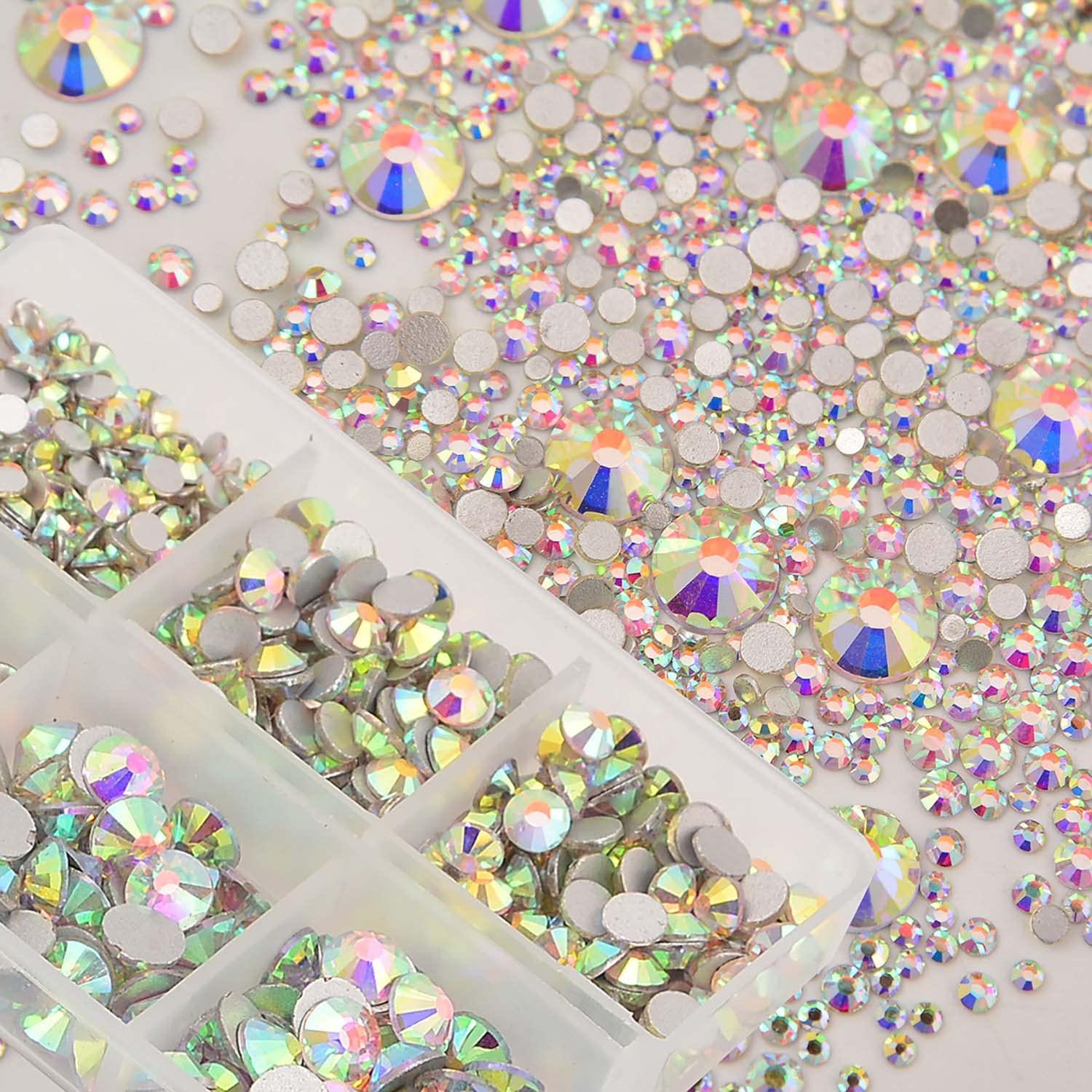 NCB 8000pcs Non Hotfix Rhinestones 10 Sizes Flatback Crystal Glass  Rhinestones with Tweezers and Picking Pen for Nail Art Clothes Bags Phone  Decorations Crafts DIY (001ab Crystal AB Mix SS3-SS30) Mix SS3-SS30