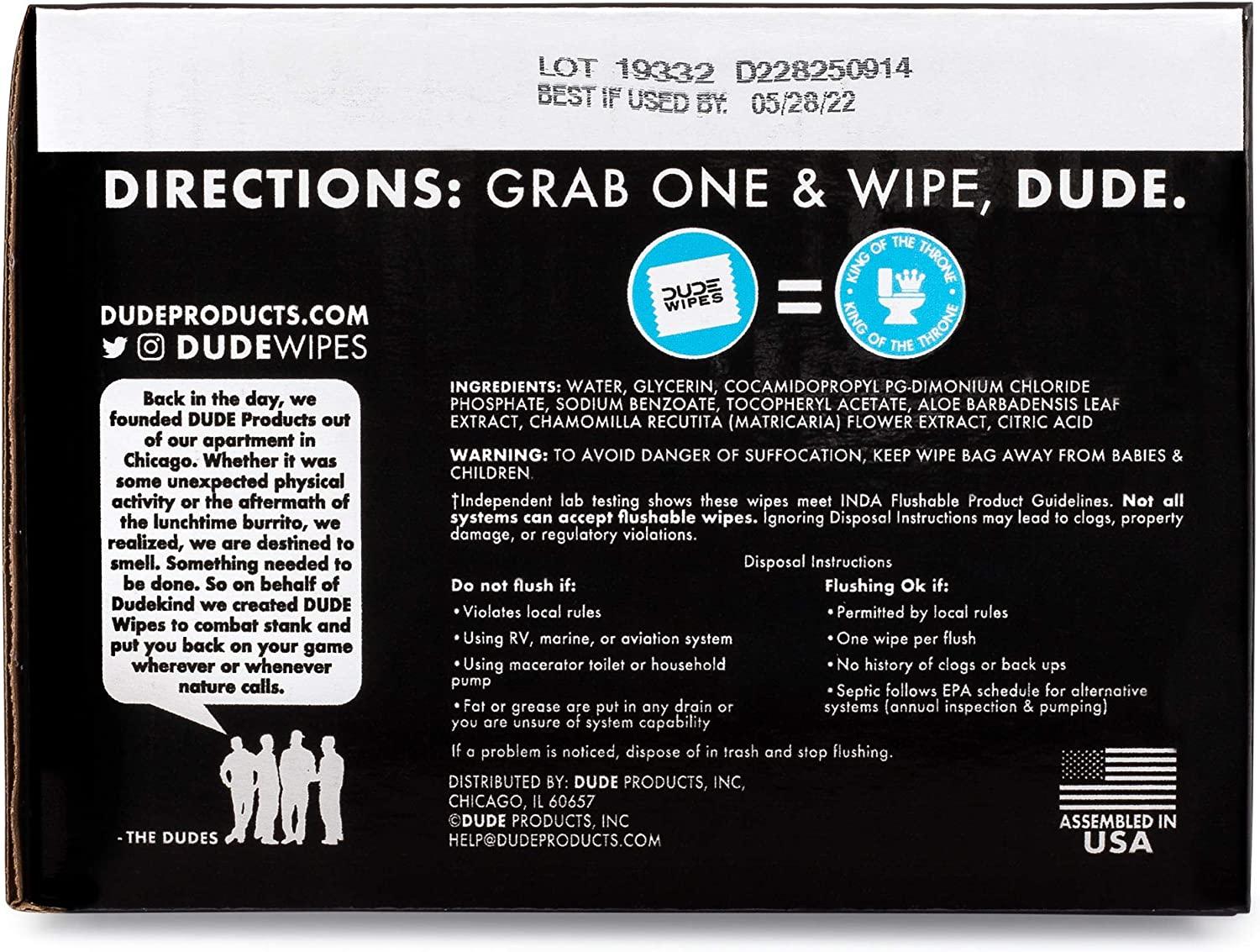 DUDE Wipes, Unscented Flushable - 42 Count