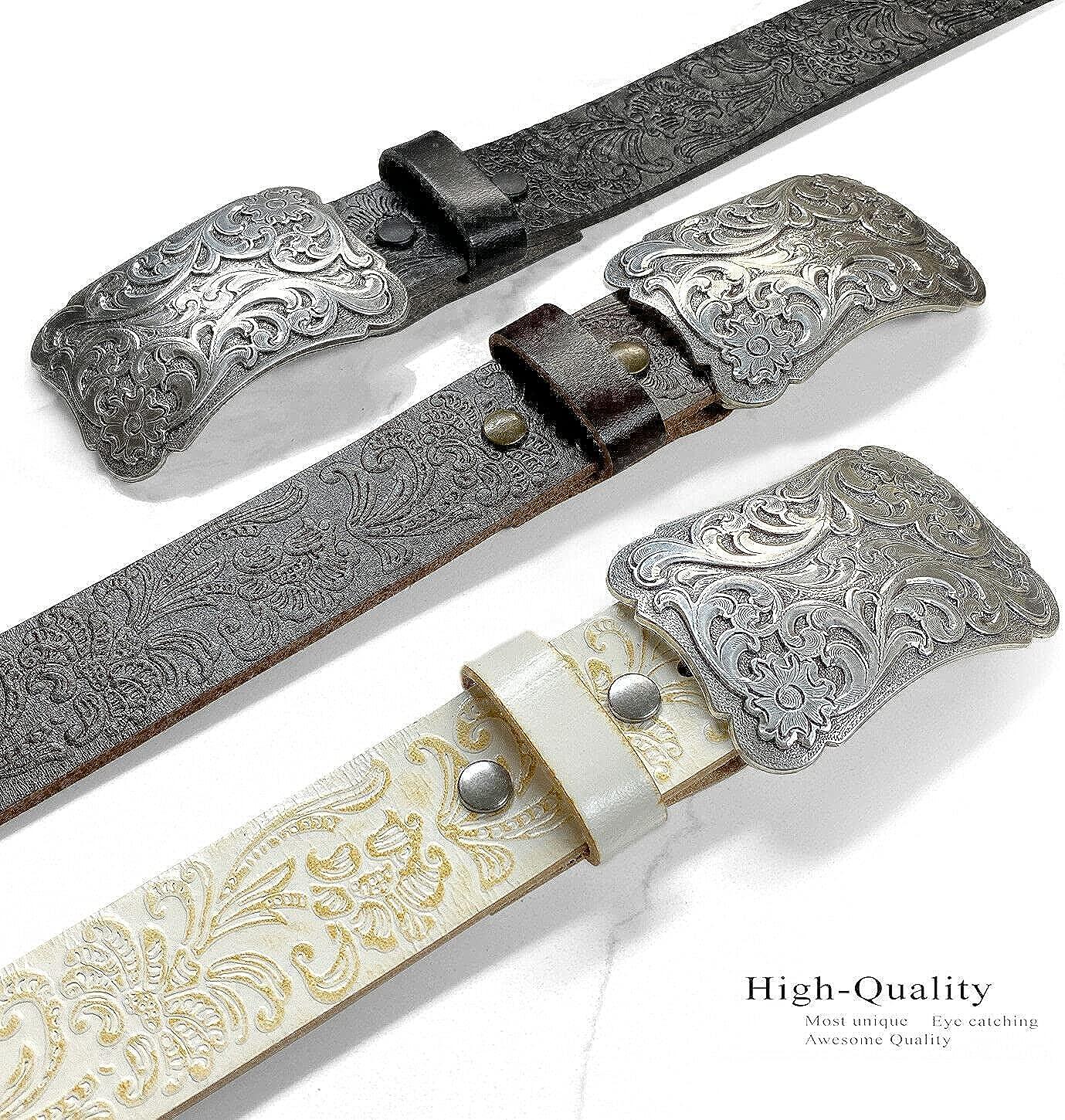 Western Fashion Style Floral Engraved Buckle Full Grain Genuine Leather  Belt 1-1/2 (38mm) Wide - Assembled in the U.S 38 Type B Black