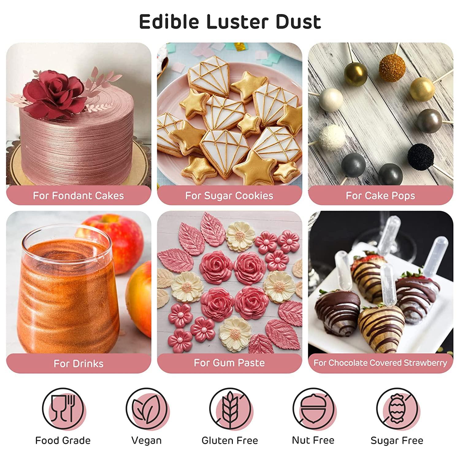 INOCERIS Edible Luster Dust, 5 Grams Food Grade Gold Cake Dust Shimmer Metallic Gold Food Coloring Powder for Cake Decorating, Baking, Fondant