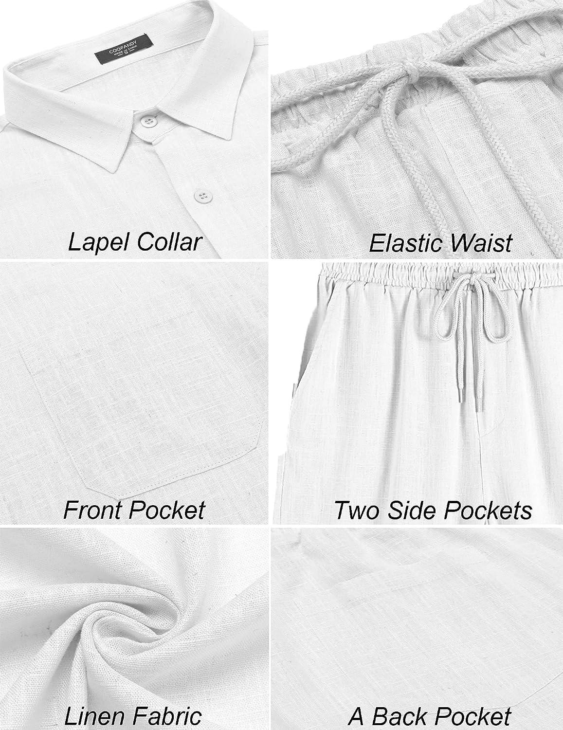 COOFANDY Men's Short Sleeve Linen Cotton Shirt Casual Chambray