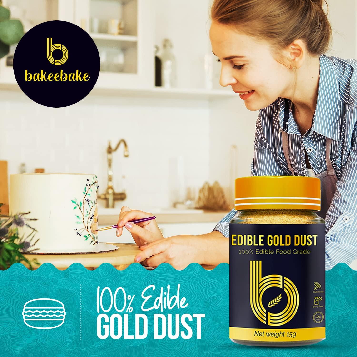 Edible gold dust -A Perfect edible gold dust for cake decorating - gold  luster dust for cakes - gold luster dust edible - Tasteless Glittery & gold  edible spray paint 15 grams