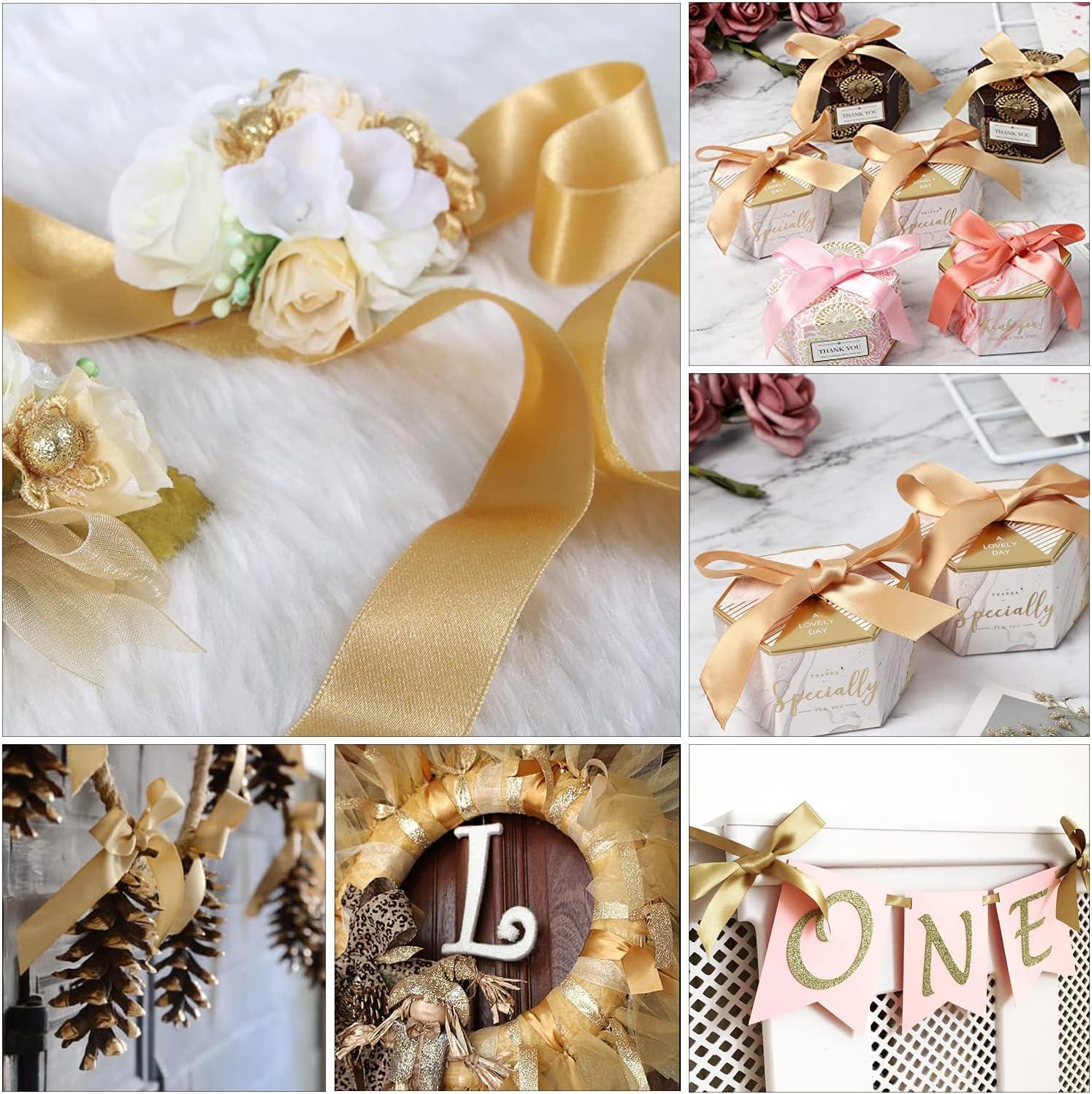 50Yards x 1.5 Gold Satin Ribbon Wedding Multi Craft DIY Hair Bow Party  Fabric