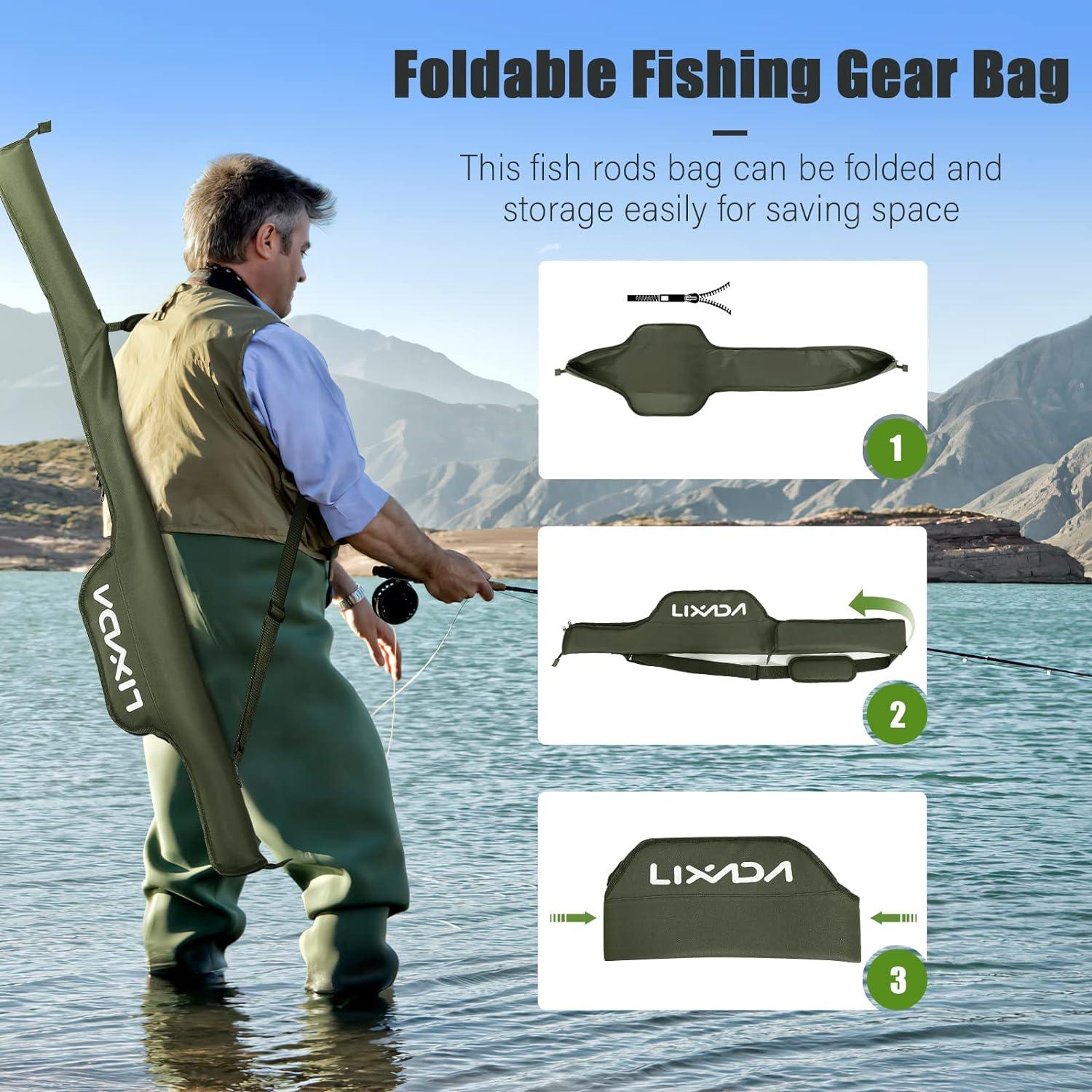 Lixada Fishing Rod Bag Portable Folding Fishing Bag Fishing Pole Tackle  Protective Cover Case 55 Inch Fishing Storage Bag Army Green