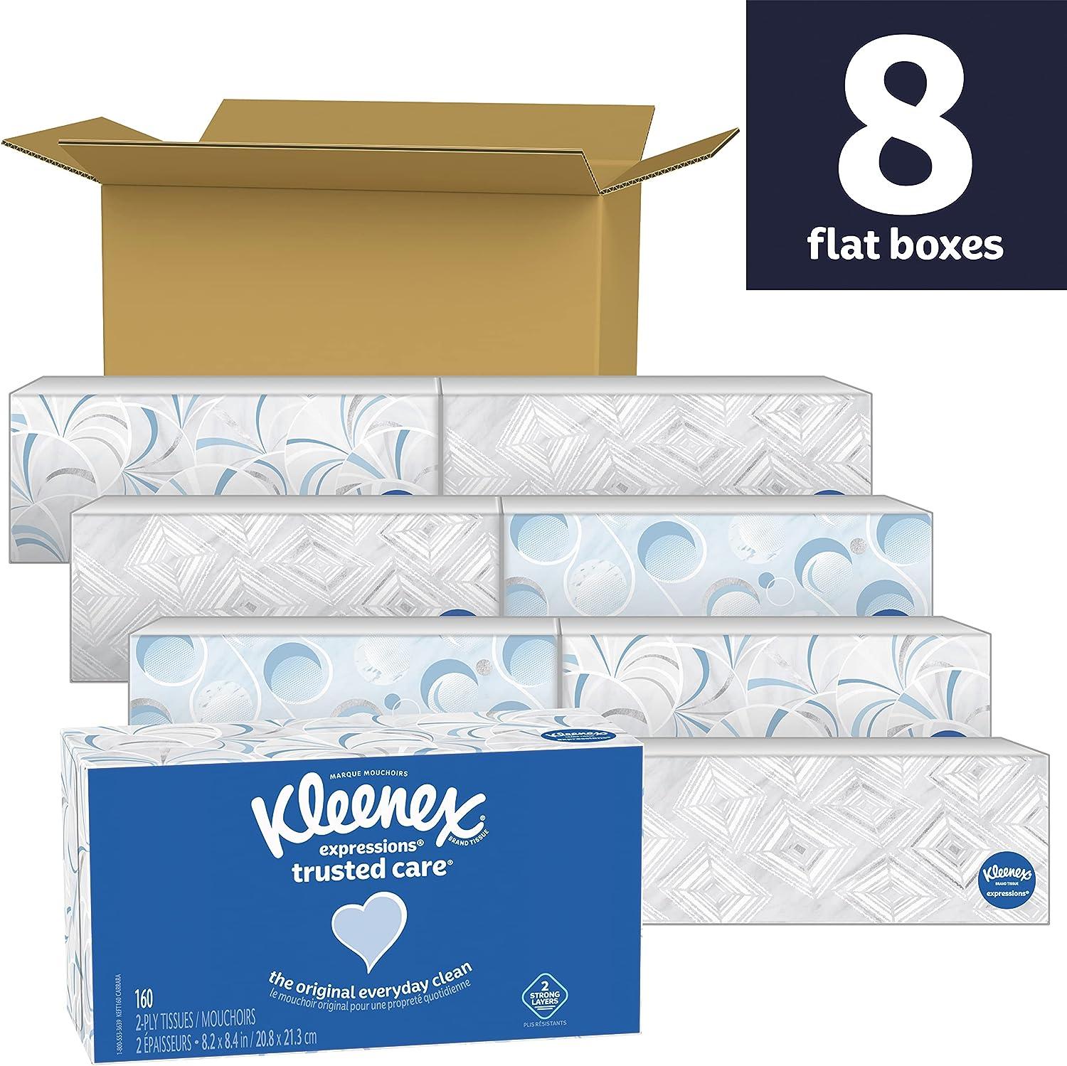 Kleenex Expressions Trusted Care Facial Tissues, 8 Boxes, 160 Tissues per  Box, 2-Ply (1,280 Total Tissues)
