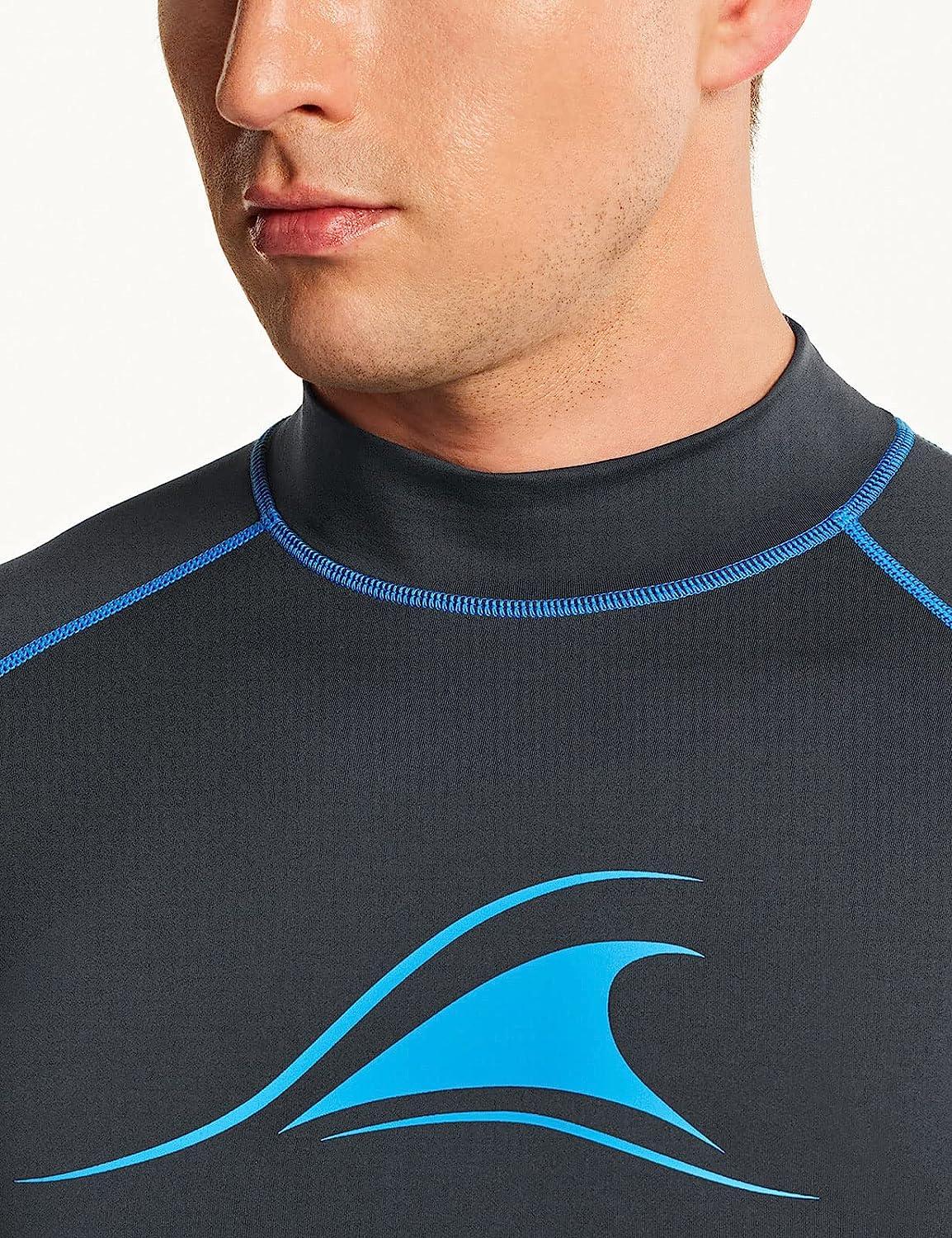 TSLA Men's UPF 50+ Long Sleeve Rash Guard, UV/SPF Quick Dry Swim Shirt,  Water Surf Swimming Shirts Big Wave Charcoal & Royal Medium