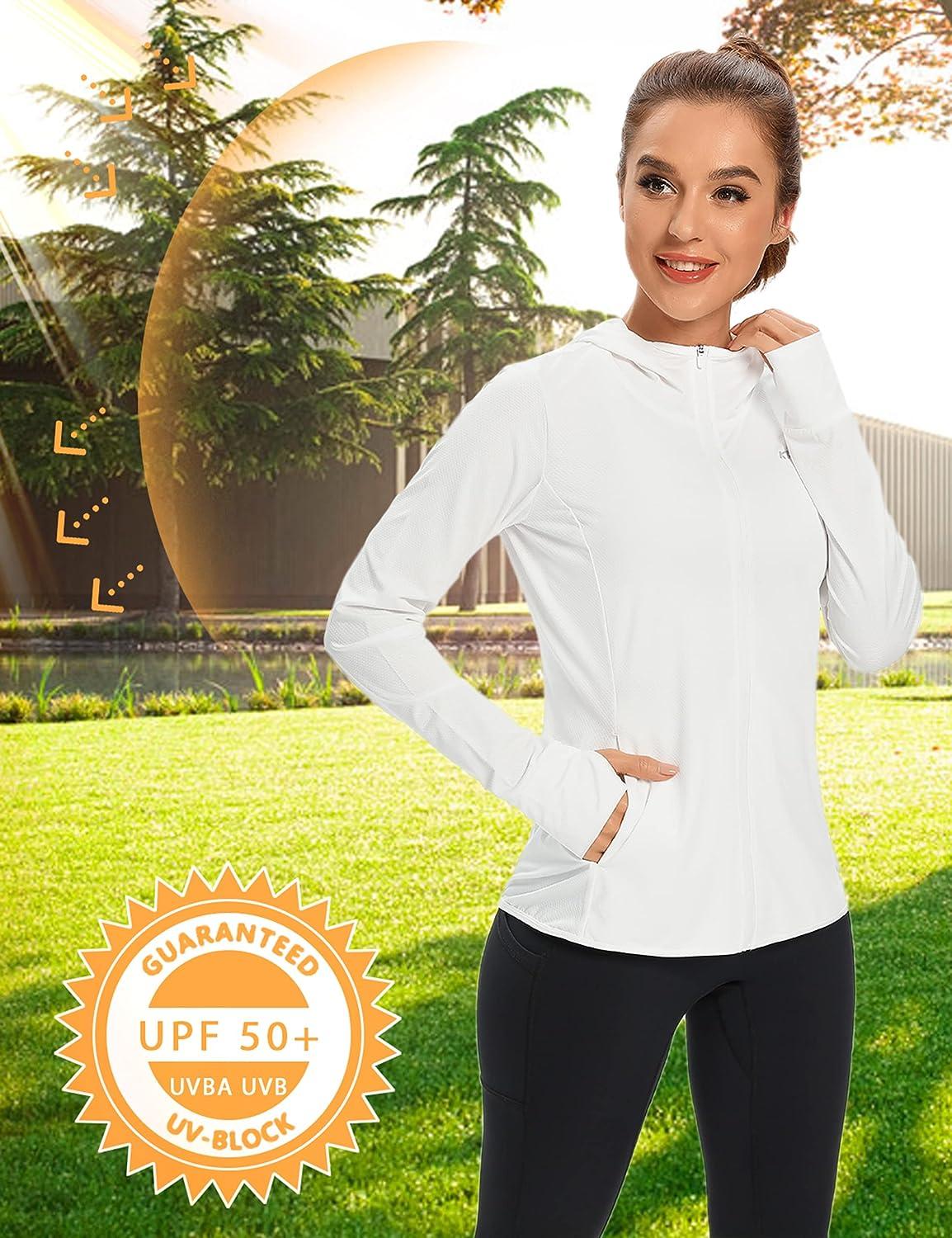 KPSUN Women's UPF 50+ UV Sun Protection Clothing Zip Up Hoodie SPF Long  Sleeve Sun Shirt Fishing Hiking Outdoor Jacket White Medium
