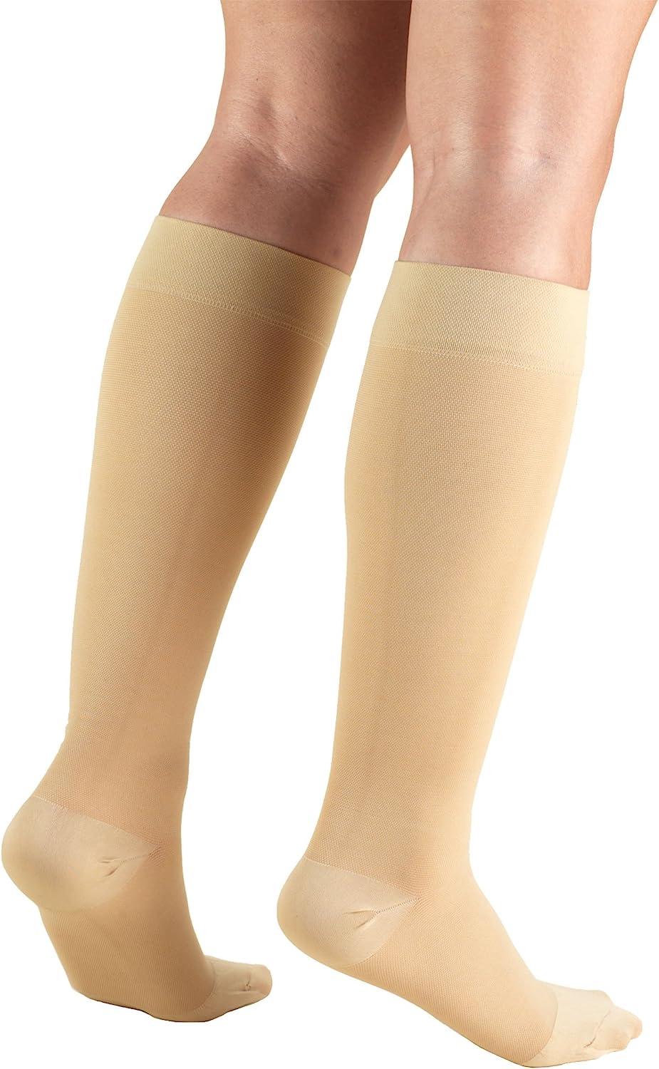 Truform 20-30 mmHg Compression Stockings for Men and Women, Knee High  Length, Closed Toe, Beige, Large Beige Large (1 Pair)