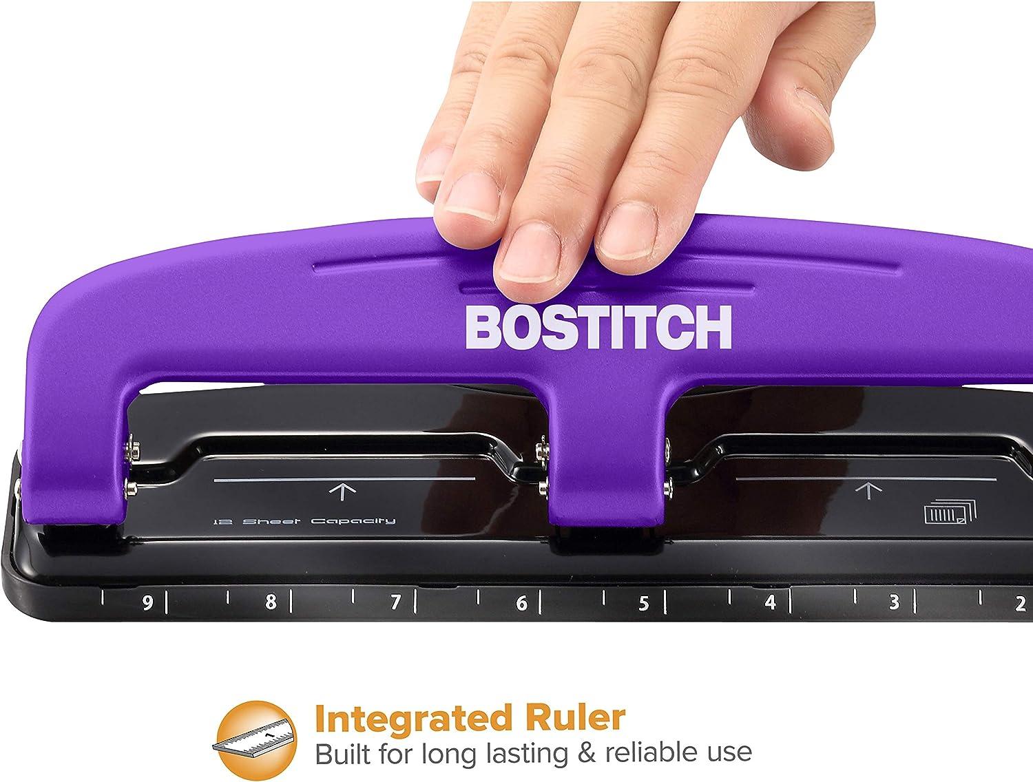  Bostitch Office Premium 3 Hole Punch, 12 Sheet Capacity,  Metal, Rubber Base, Easy-Clean Tray, Silver : Arts, Crafts & Sewing