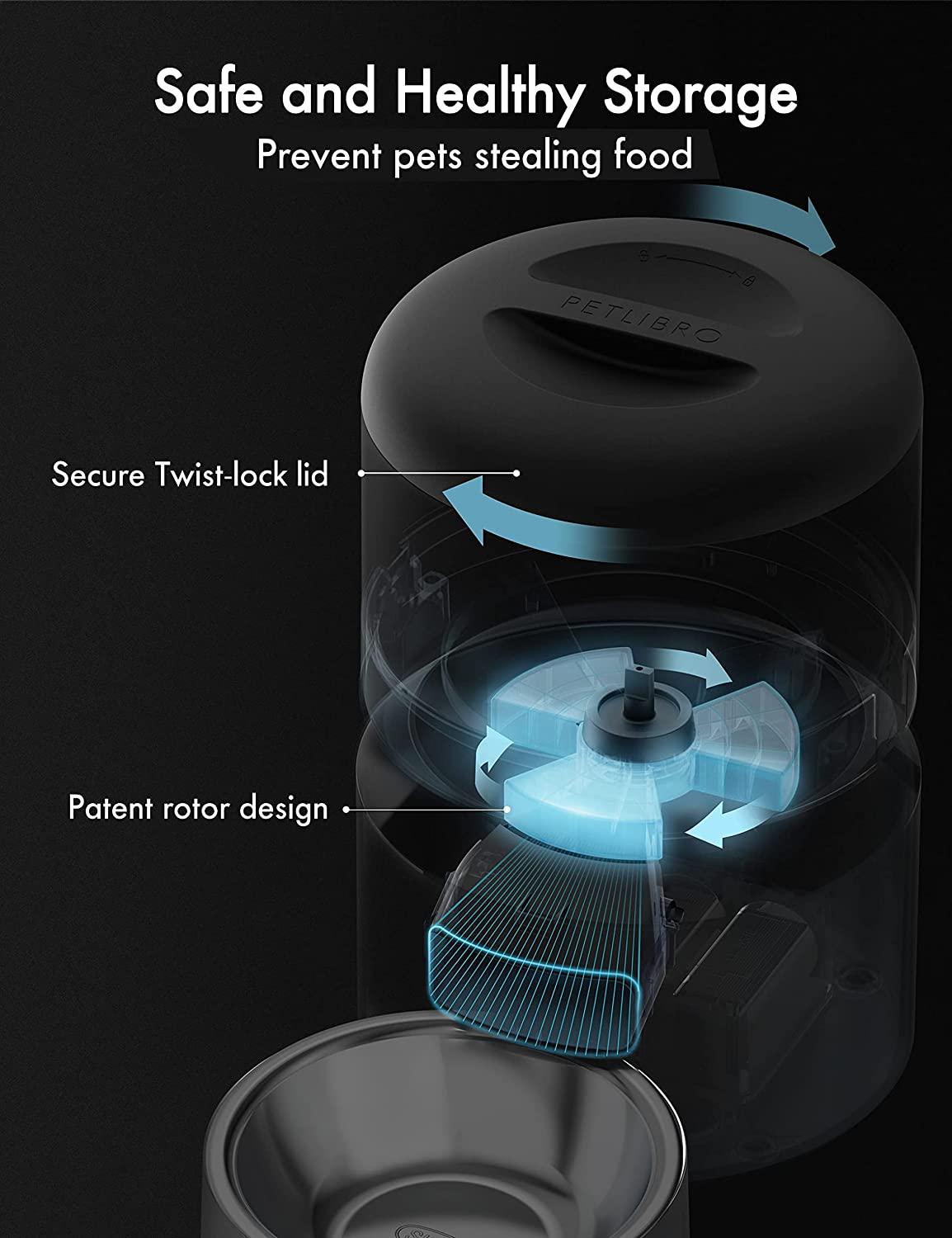 Petlibro Automatic Cat Feeder, Pet Dry Food Dispenser Triple Preservation with Stainless Steel Bowl & Twist Lock Lid, Up to 50 Portions 6 Meals per