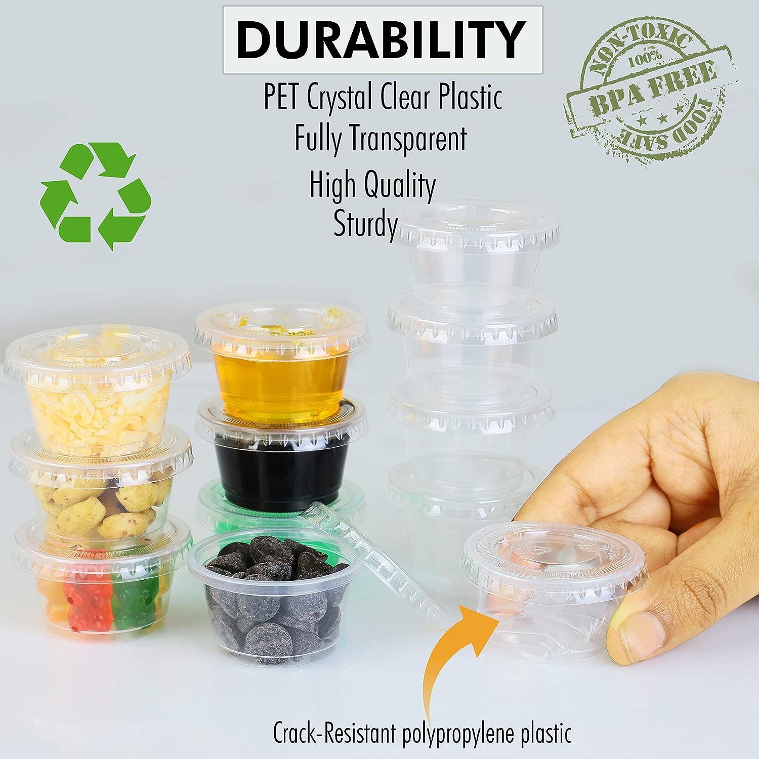 0.75 Oz) Medicine Cups with Lids - Condiment Containers, Small Sample Cups,  Leak-Resistant, Tight fit, Easy Snap-on Lids - Clear and Fully Transparent.  (Bulk Pack 200 Cups + 200 Lids) 3/4 OZ - 200 Sets