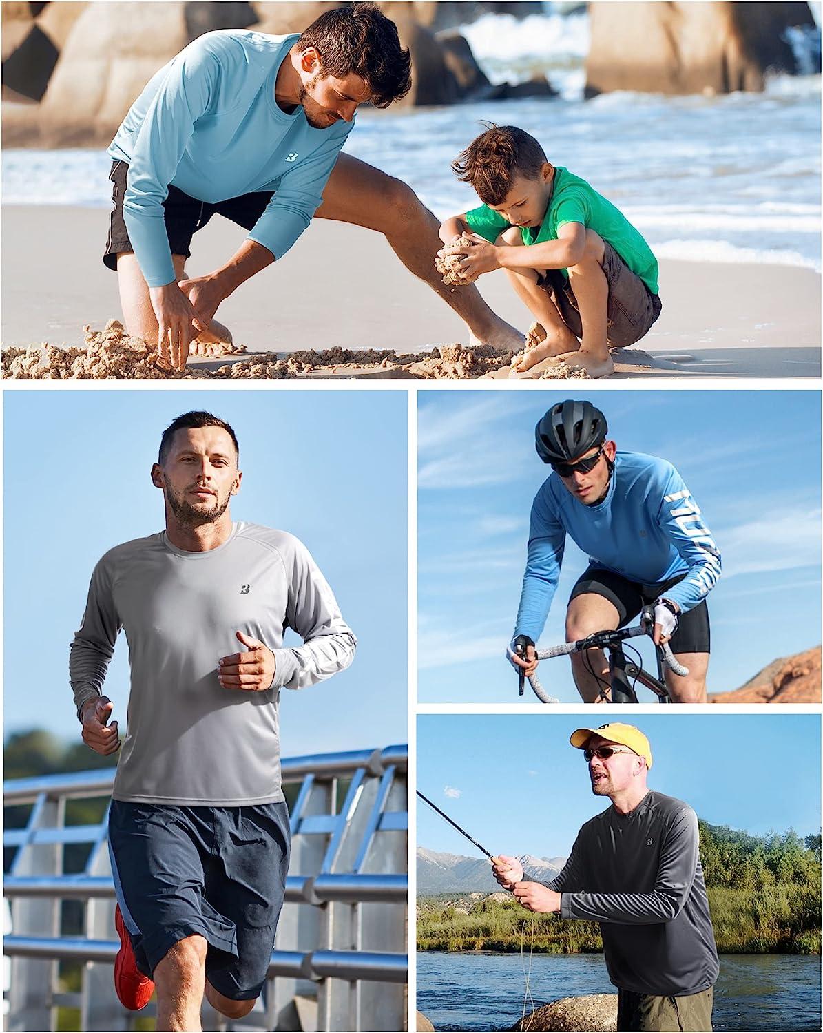 Roadbox Mens UPF 50+ UV Sun Protection Shirts Outdoor Long Sleeve Fishing T- Shirt for Hiking Swimming Rash Guard Campanula Blue Large