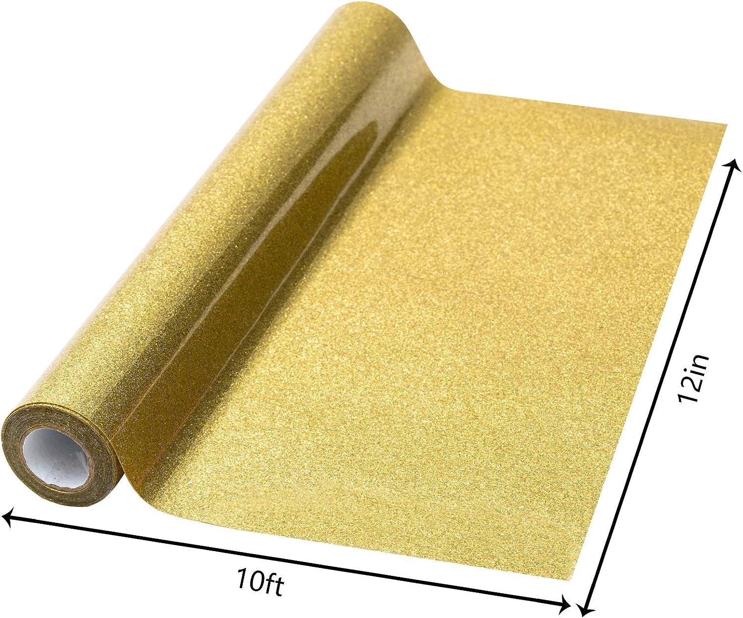 HTVRONT Gold Glitter Heat Transfer Vinyl - 12 x 10ft Gold Glitter Iron on  Vinyl for Shirts, Glitter HTV Vinyl Rolls for Heat Vinyl Design