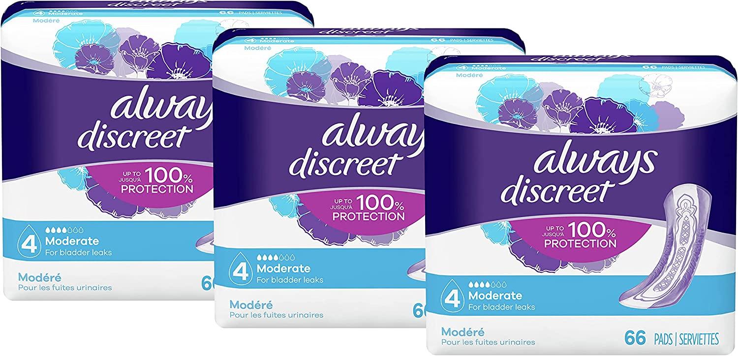 Always Discreet Incontinence and Postpartum Moderate Long Size 4 Pads, 162  ct - Food 4 Less