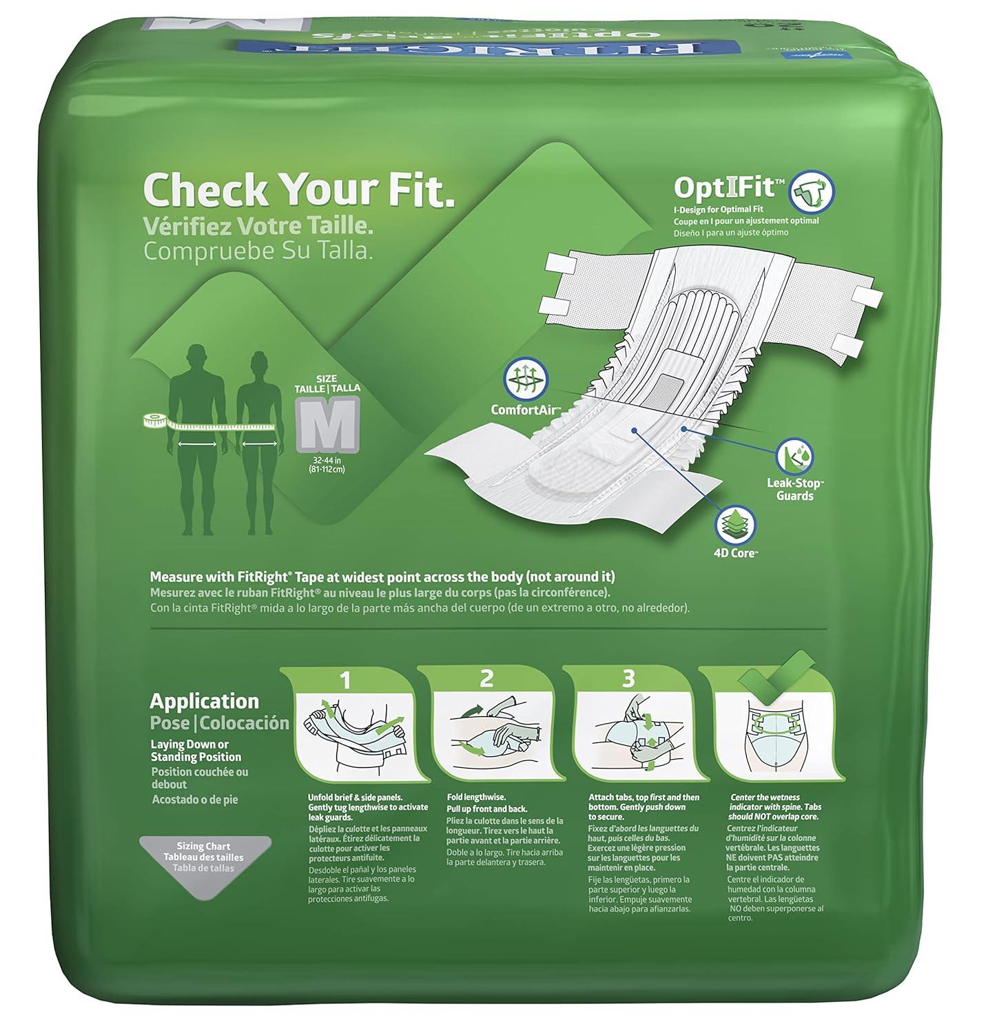 FitRight Ultra Adult Diapers Disposable Incontinence Briefs with Tabs Heavy  Absorbency Medium 32-42 4 packs of 20 (80 total) Case of 80 Medium (Pack  of 80)